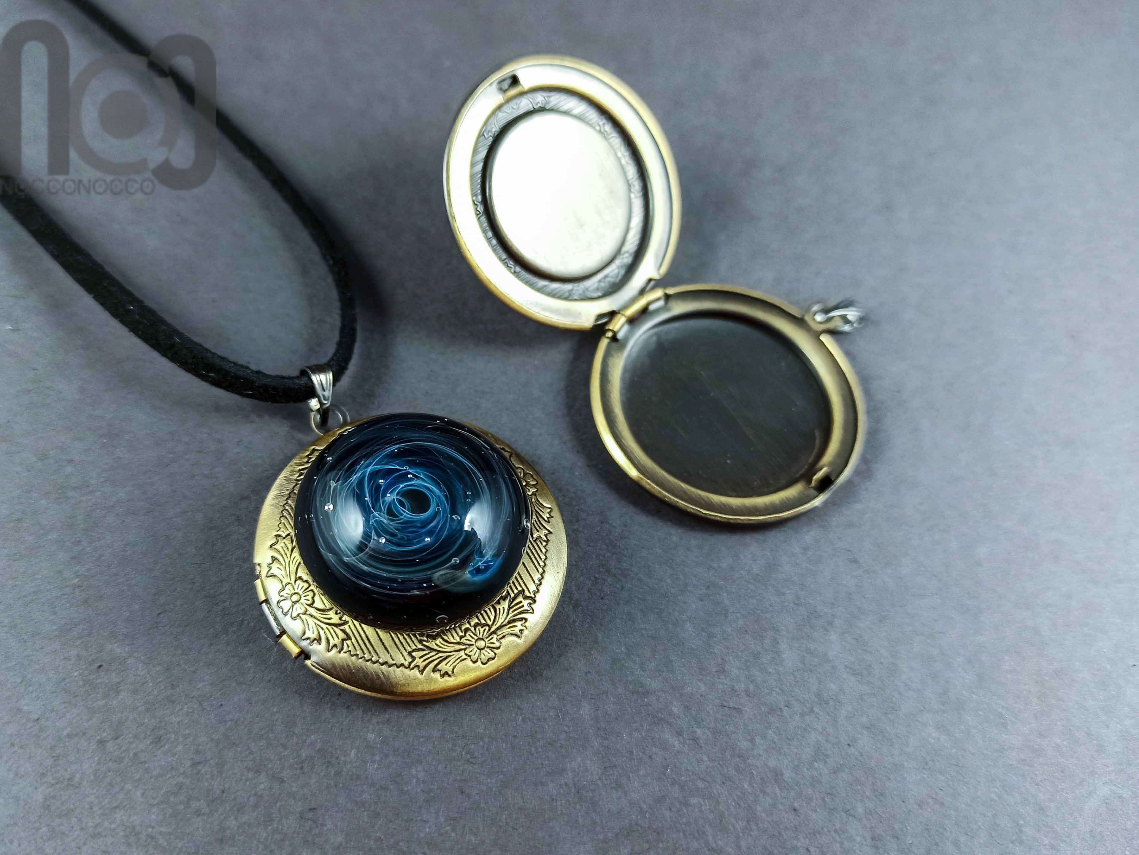 Glass Galaxy Photo Locket Pendant — handmade borosilicate glass by NoccoNocco, made in Greece