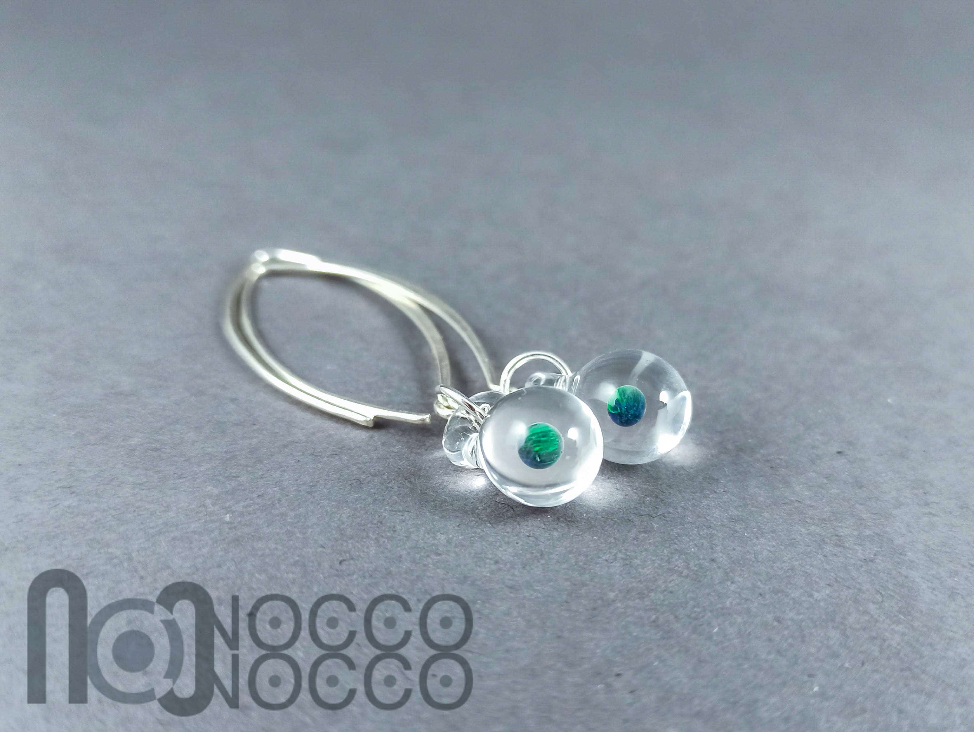 Clear Glass Earrings With Opals, v127 — handmade borosilicate glass by NoccoNocco, made in Greece