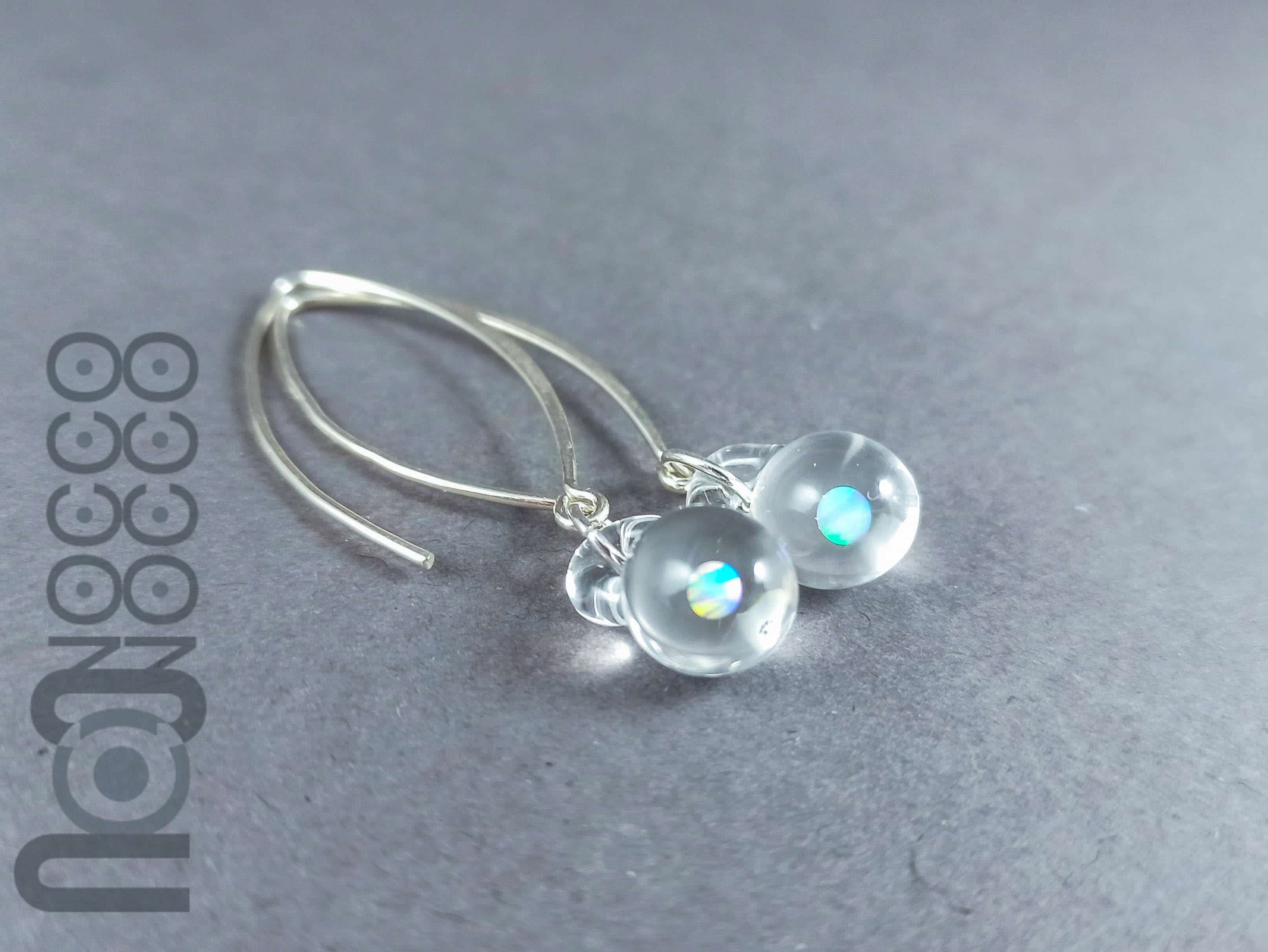 Clear Glass Earrings With Opals, v128 — handmade borosilicate glass by NoccoNocco, made in Greece