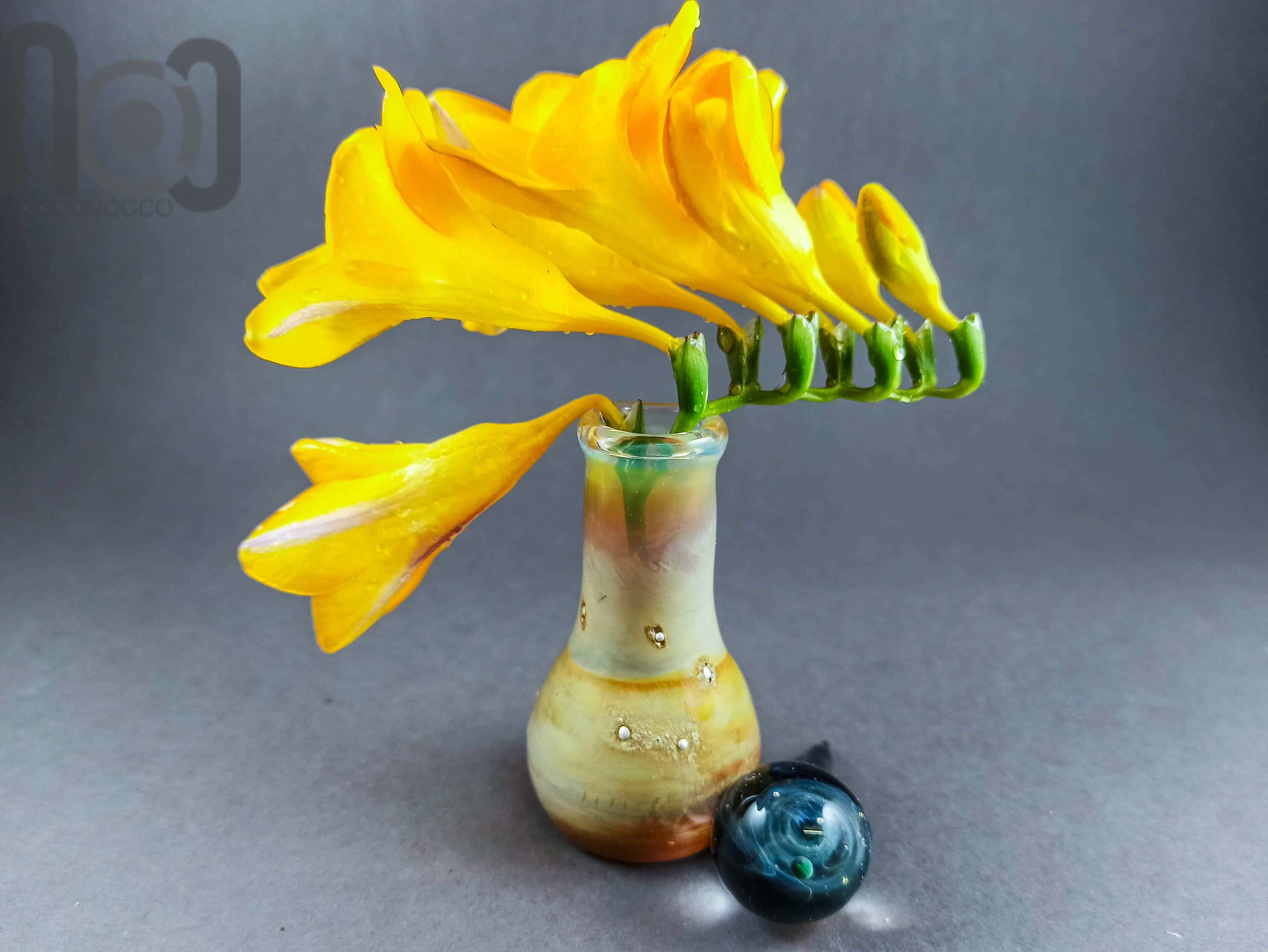 Galaxy Marble Vase with Opal, v012 — handmade borosilicate glass by NoccoNocco, made in Greece
