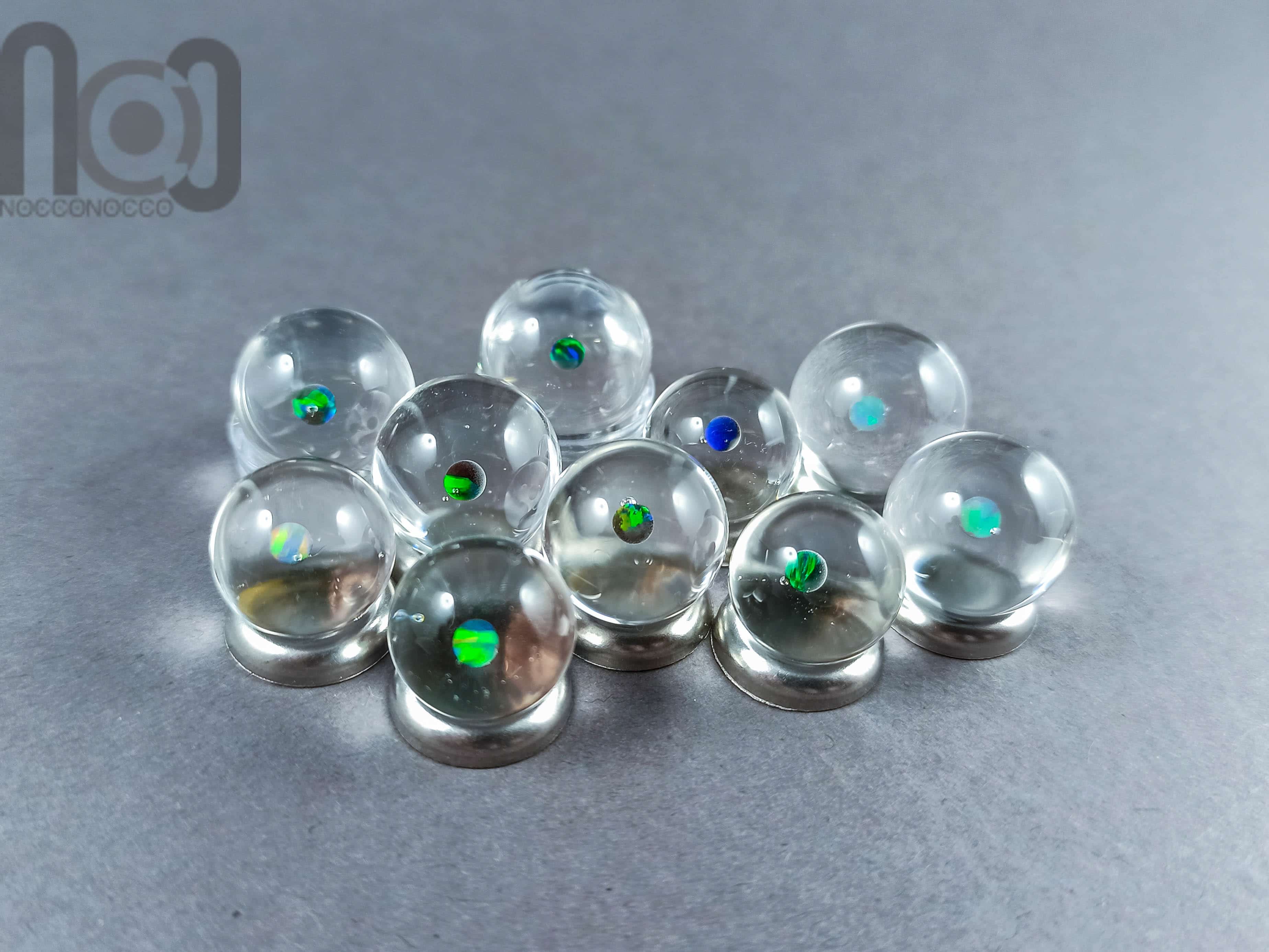 Tiny Clear Glass Marbles with Opals — handmade borosilicate glass by NoccoNocco, made in Greece