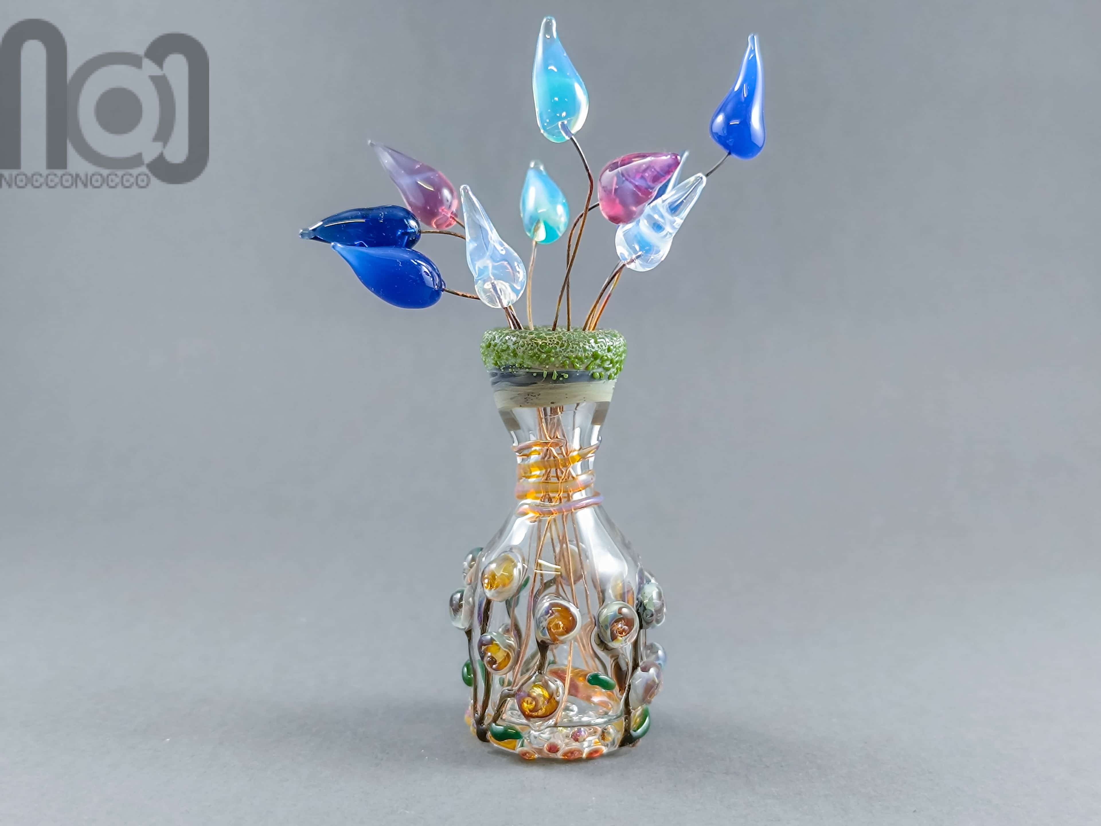 Bud Vase with Tiny Glass Flowers, v013 — handmade borosilicate glass by NoccoNocco, made in Greece
