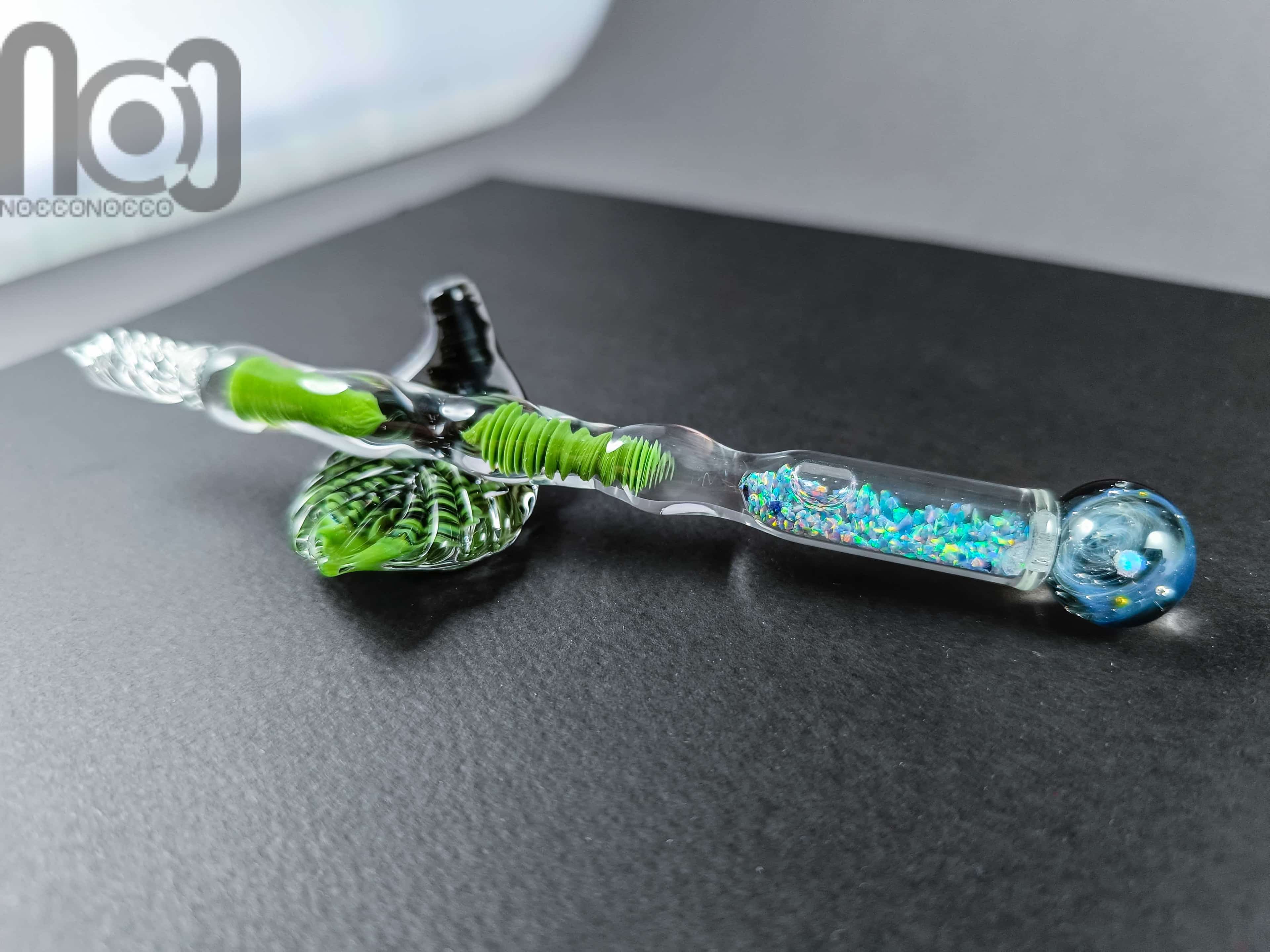 Dip Pen with Crushed Opal and Galaxy, v111 — handmade borosilicate glass by NoccoNocco, made in Greece