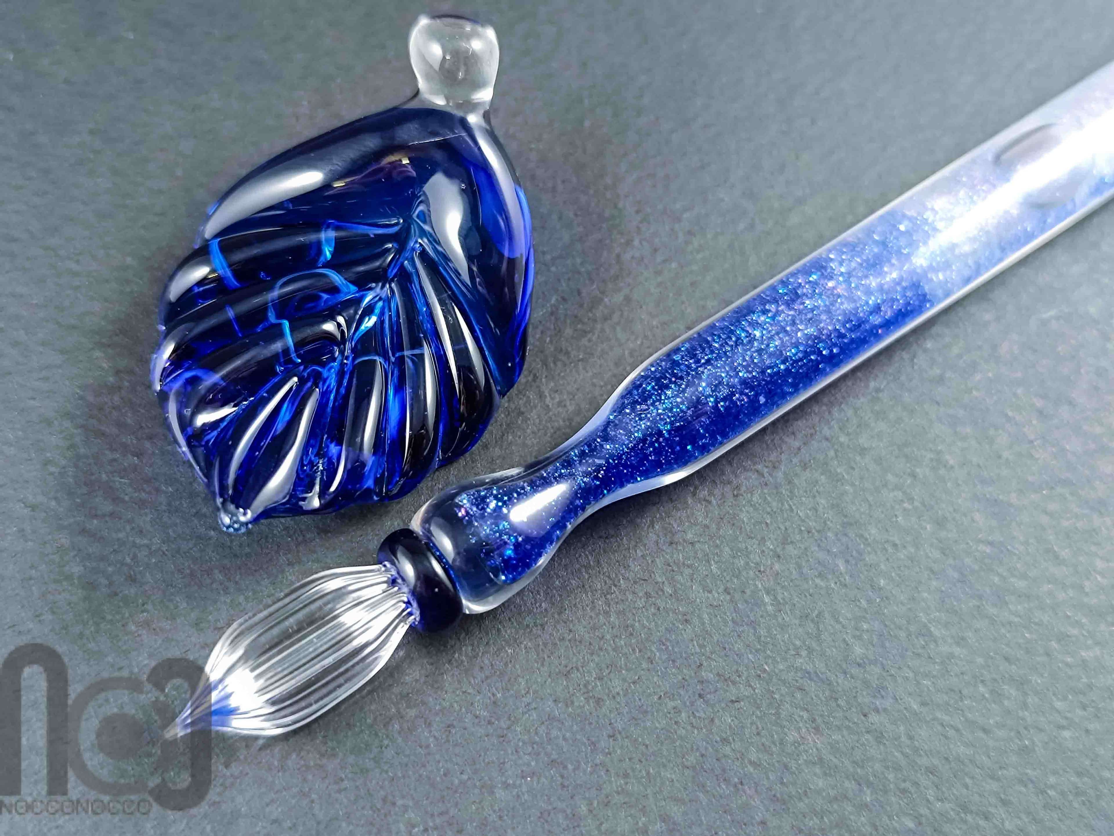 Handmade Glass Dip Pen with Crushed Glass and Mica Dust — handmade borosilicate glass by NoccoNocco, made in Greece