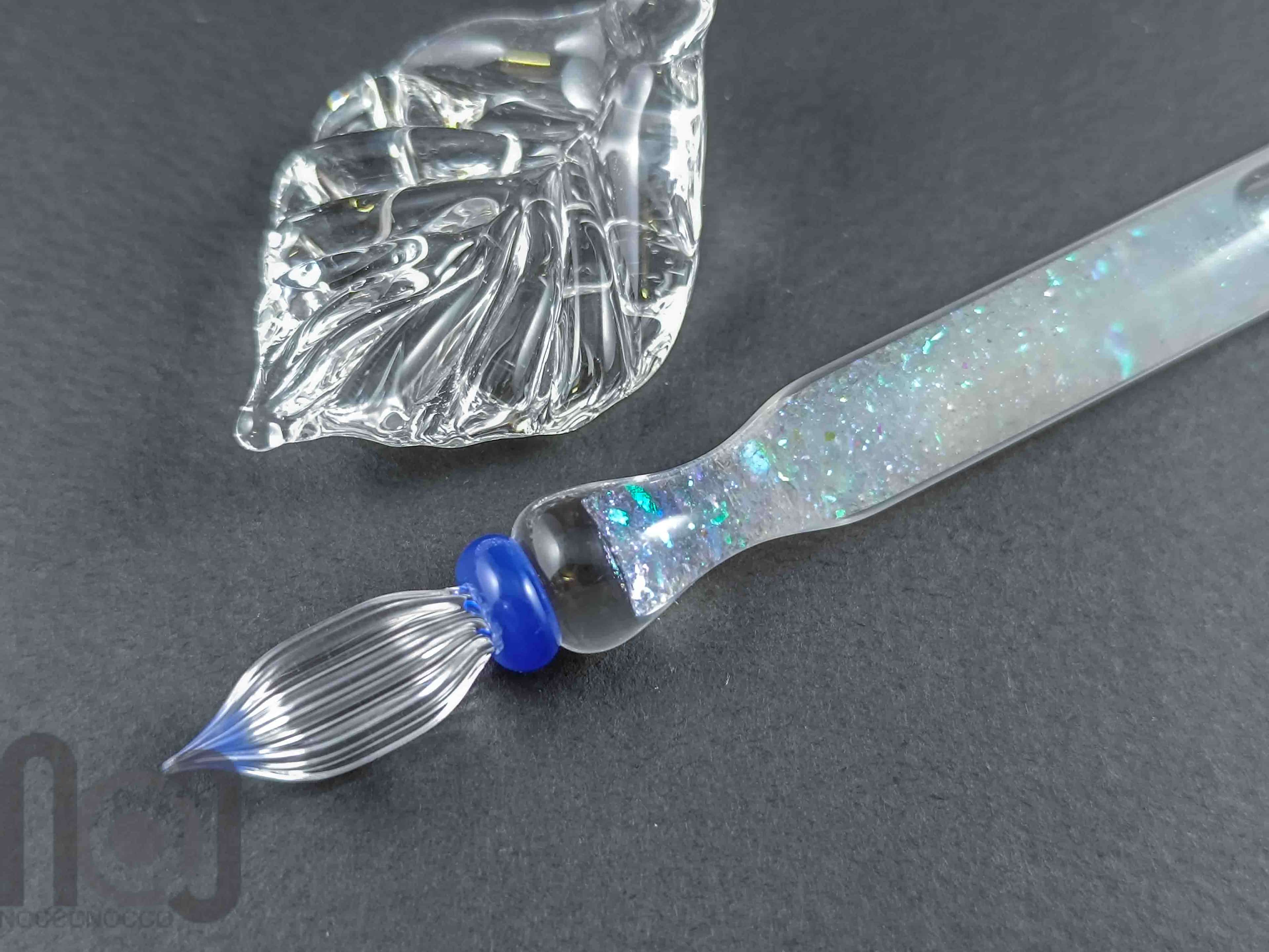 Handmade Glass Dip Pen with Crushed Dichroic Glass — handmade borosilicate glass by NoccoNocco, made in Greece