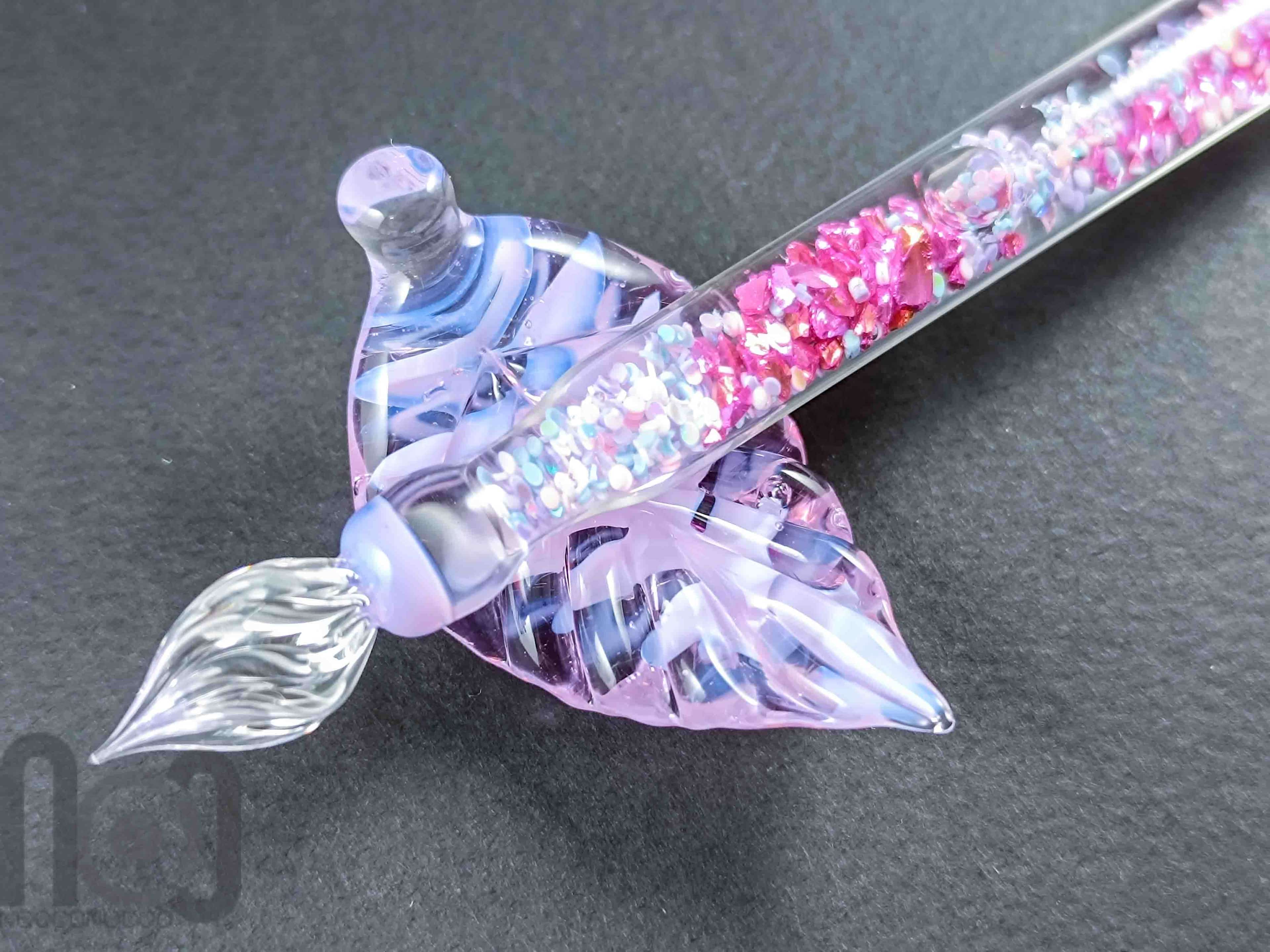 Handmade Glass Dip Pen with Galaxy Marble & Reflective Flakes — handmade borosilicate glass by NoccoNocco, made in Greece