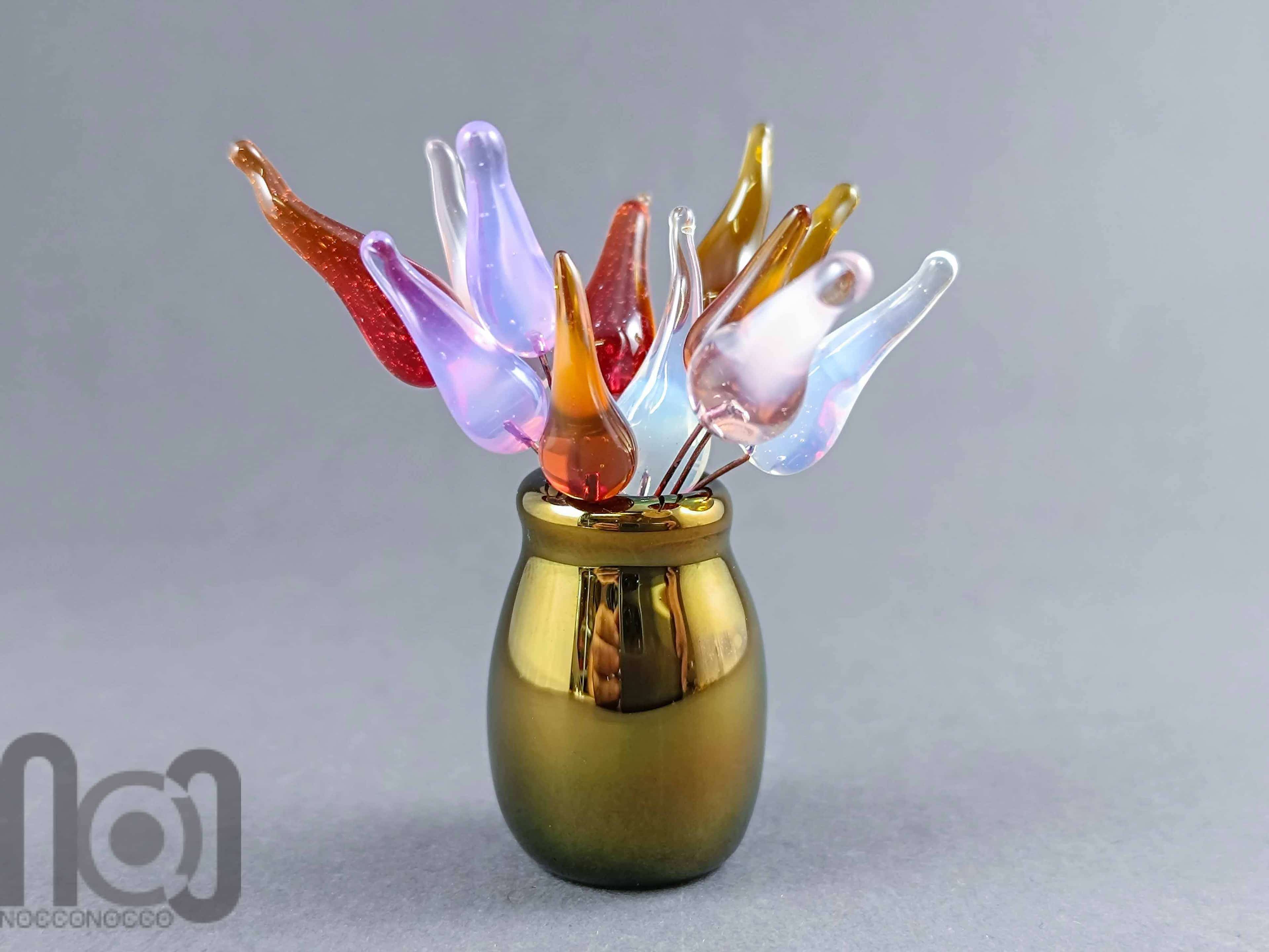 Handblown Gold-Fumed Mini Glass Vase with Colorful Flower Buds — handmade borosilicate glass by NoccoNocco, made in Greece