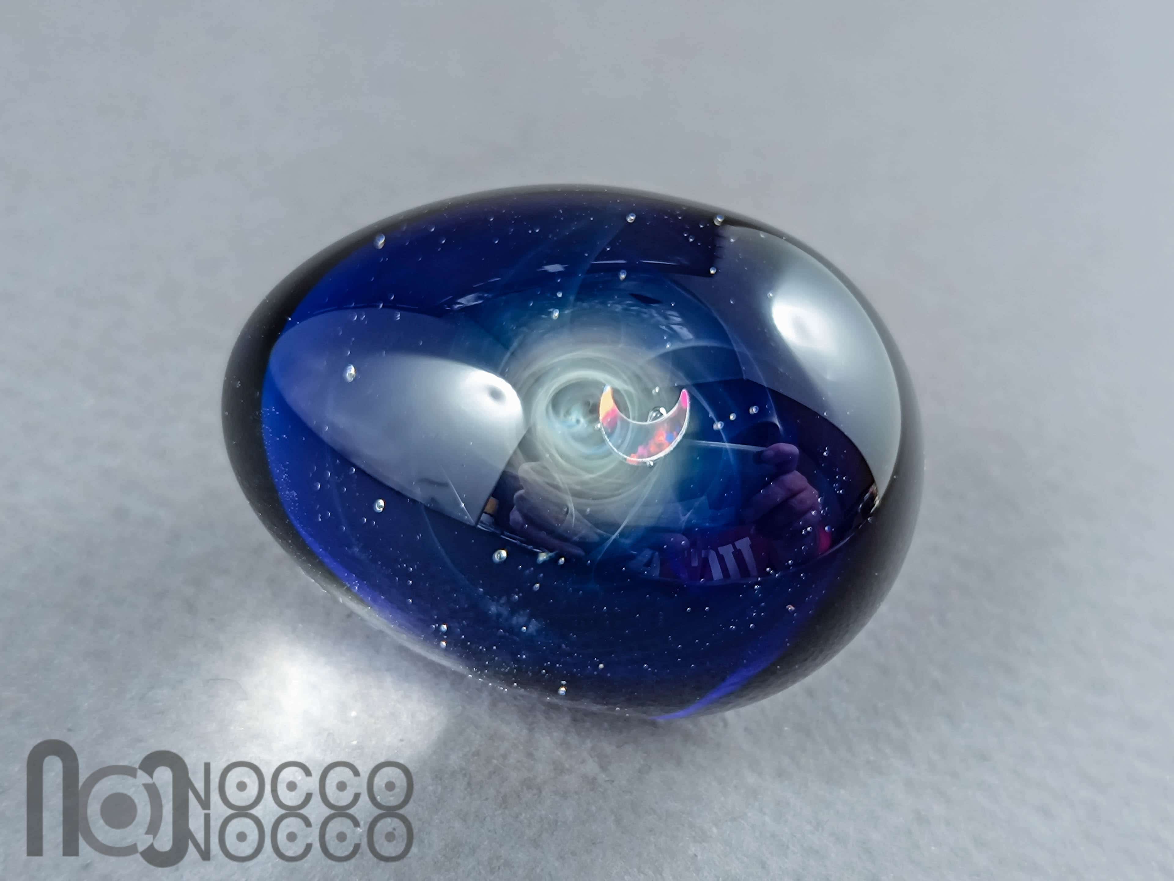 Handmade Glass Galaxy Egg with Opal Planet, v609 — handmade borosilicate glass by NoccoNocco, made in Greece
