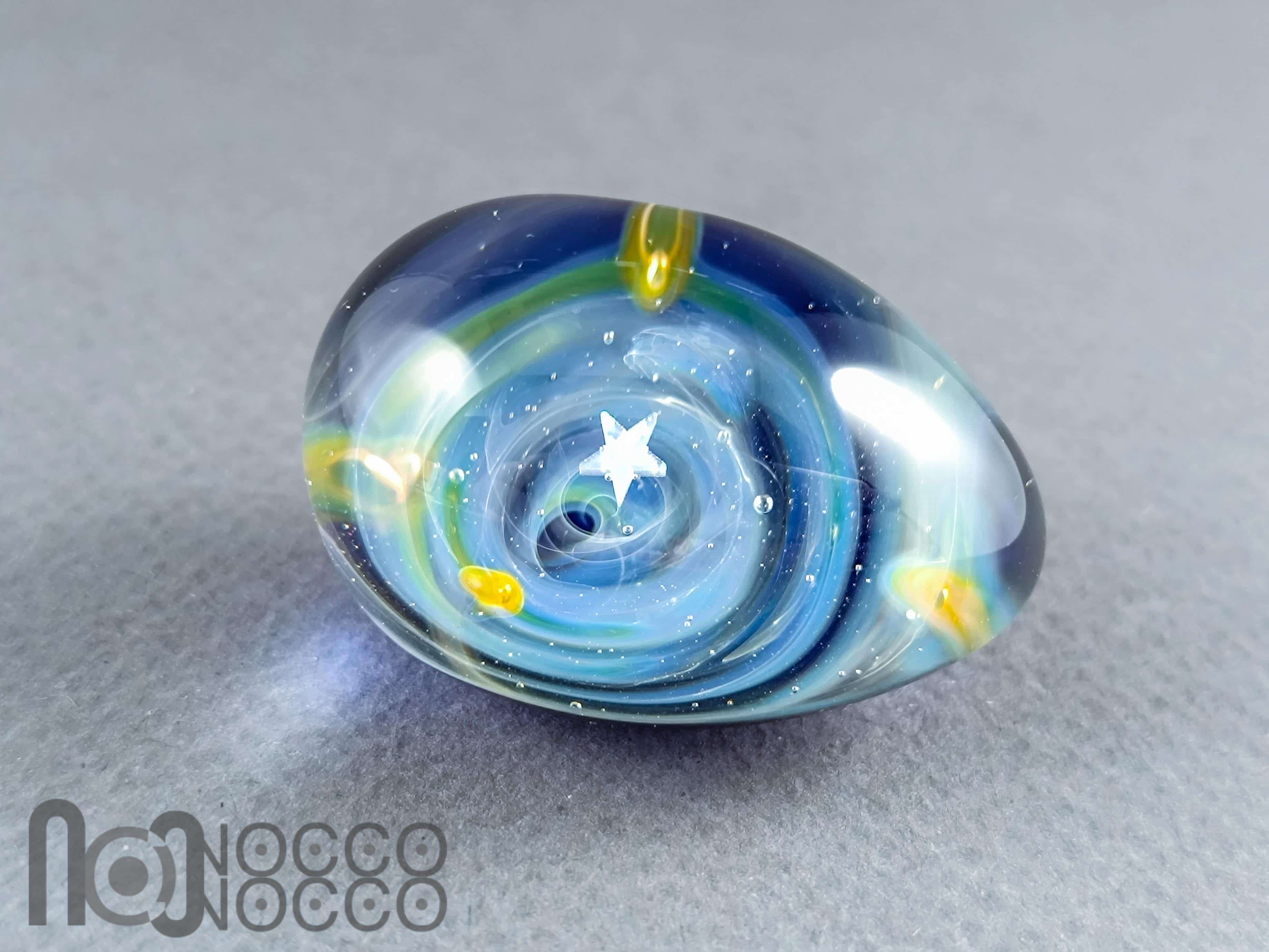 Handmade Glass Galaxy Egg with Opal Planet, v606 — handmade borosilicate glass by NoccoNocco, made in Greece