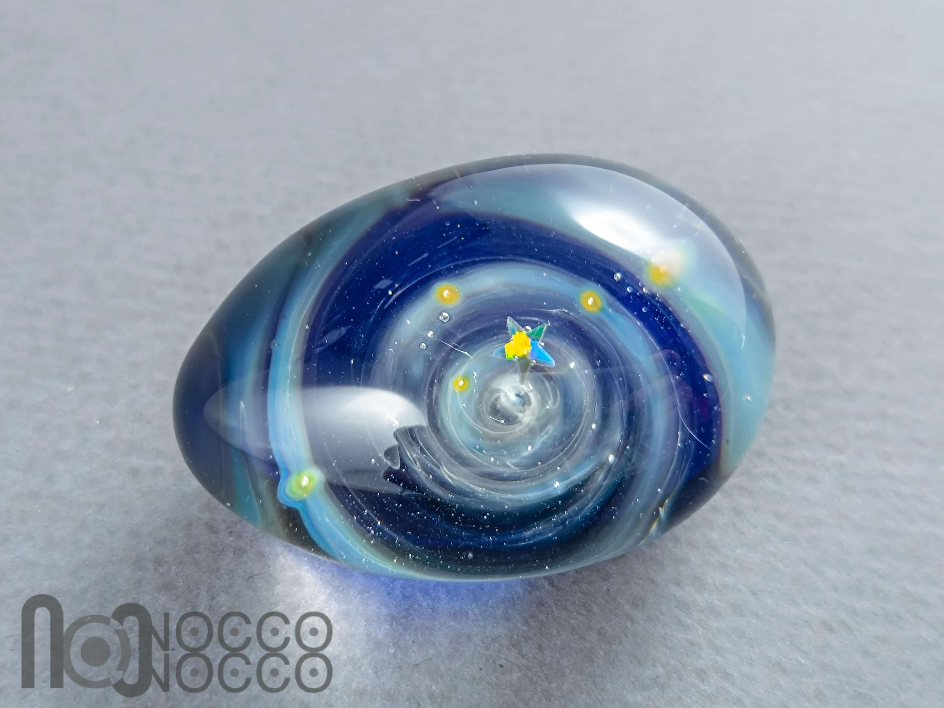 Handmade Glass Galaxy Egg with Opal Planet, v607 — handmade borosilicate glass by NoccoNocco, made in Greece