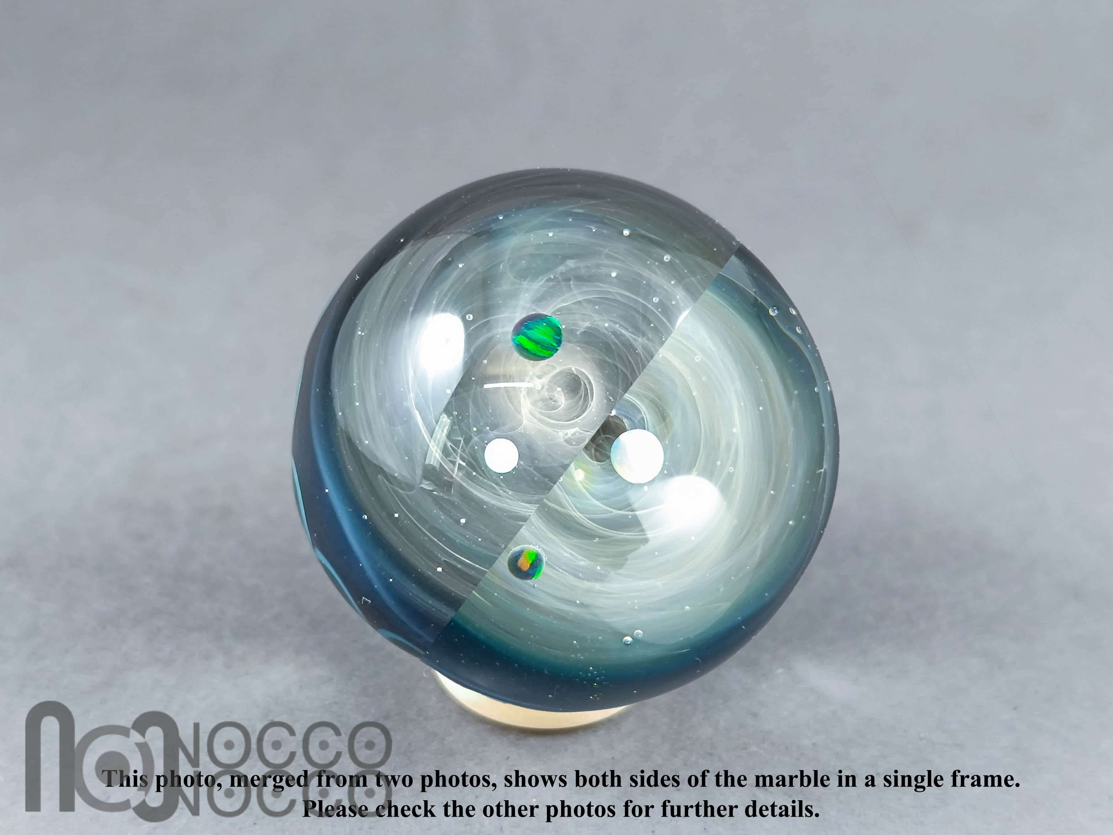 Double Sided Galaxy Marble with 4 Floating Opal Planets, v532 — handmade borosilicate glass by NoccoNocco, made in Greece