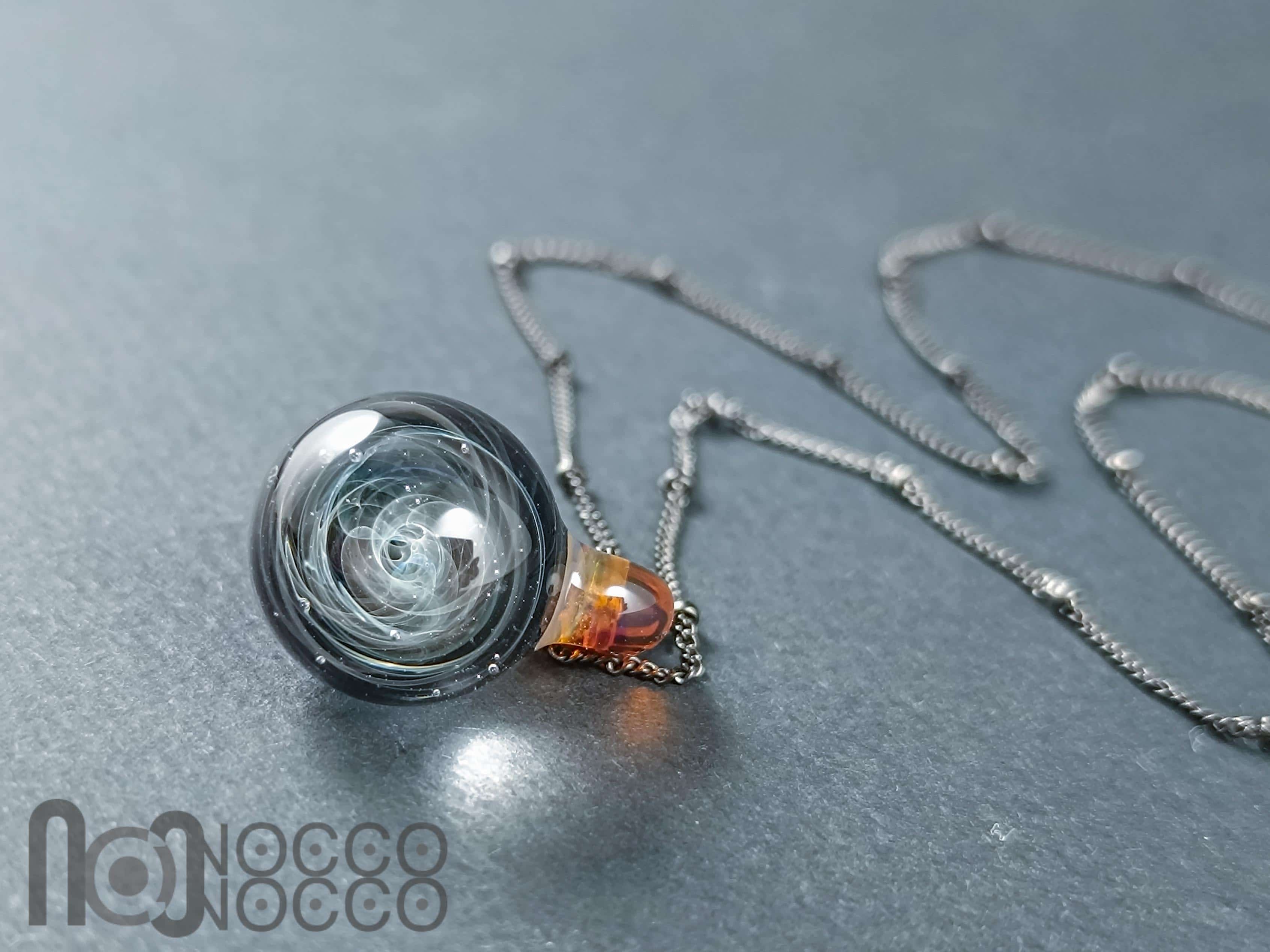 Galaxy Glass Pendant – Silver Fumed Necklace - 456 — handmade borosilicate glass by NoccoNocco, made in Greece