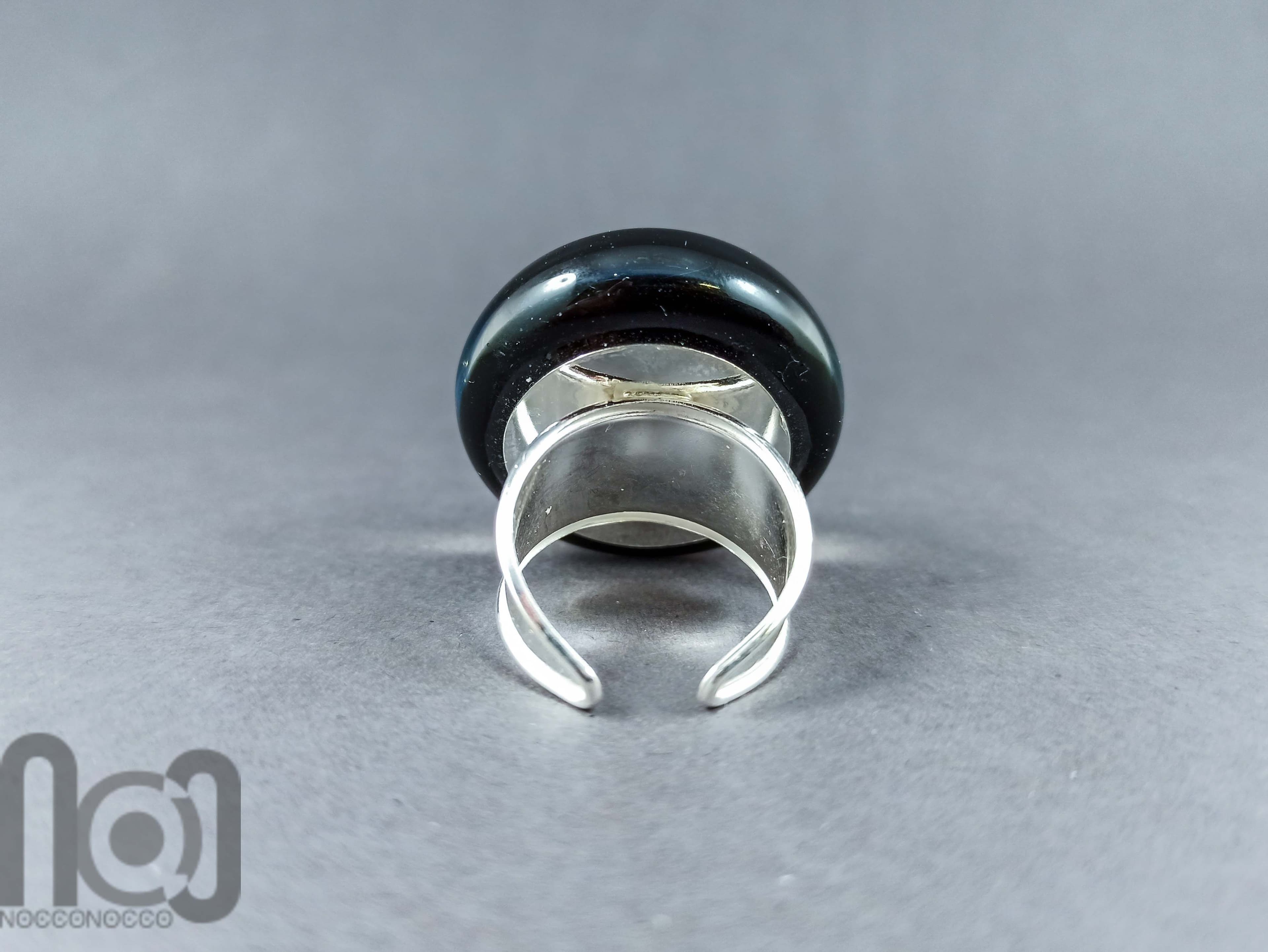 Galaxy Ring with 925 Sterling Silver Band and Opal planet, v24 — handmade borosilicate glass by NoccoNocco, detail view 3 of 3, made in Greece