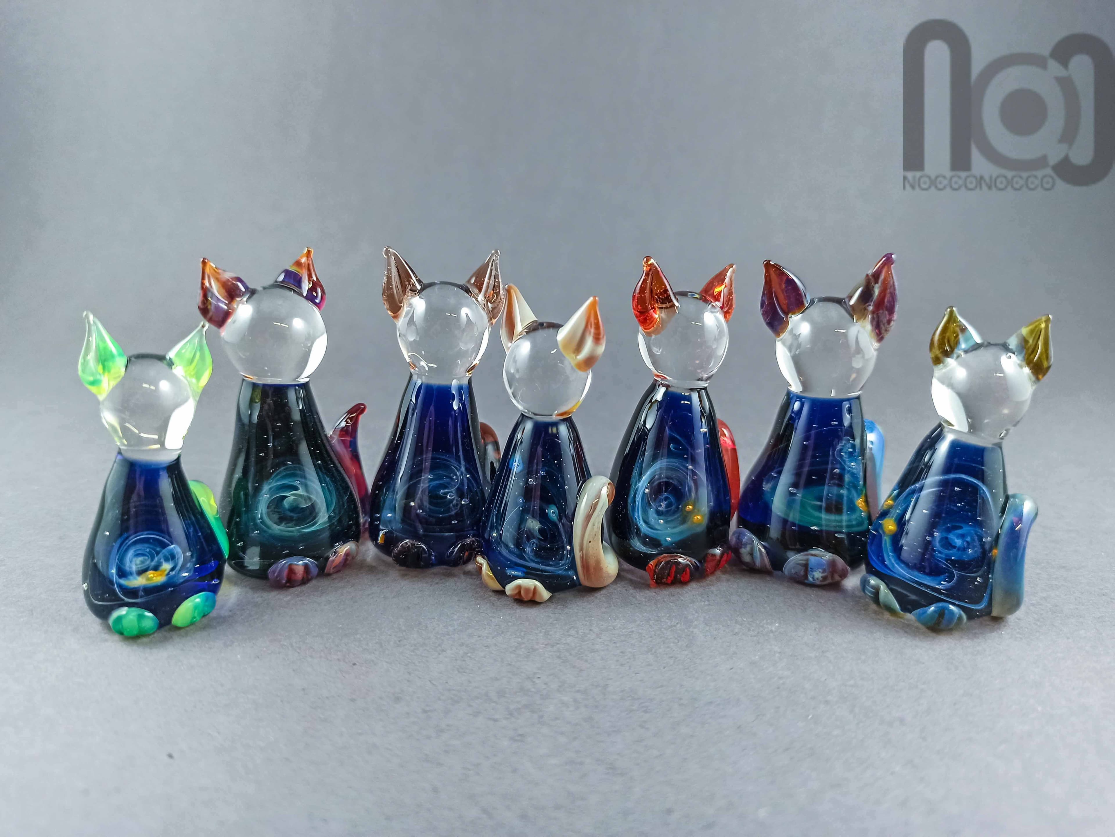 Galaxy Cat Sculpture — handmade borosilicate glass by NoccoNocco, main view, made in Greece