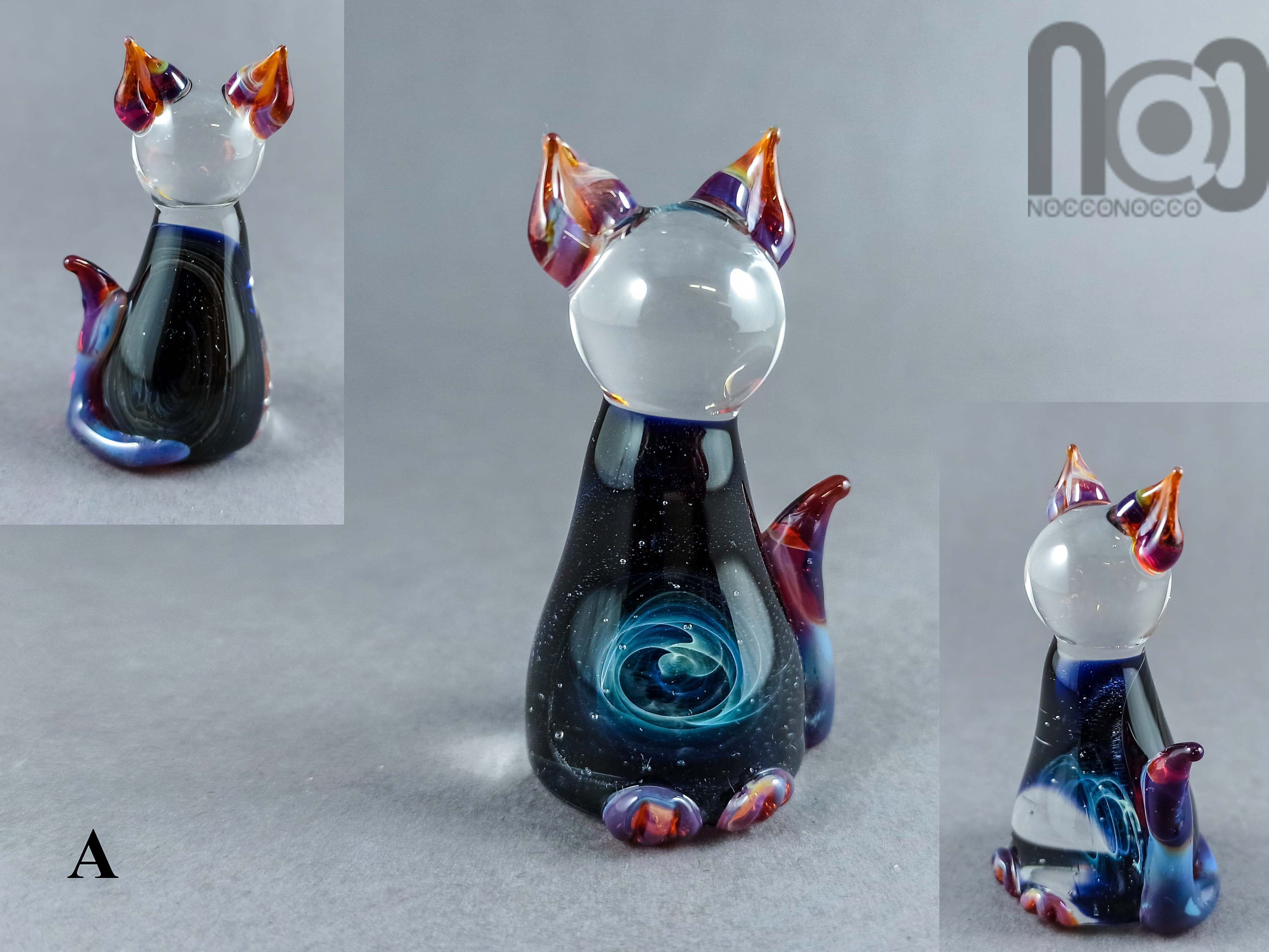 Galaxy Cat Sculpture — handmade borosilicate glass by NoccoNocco, detail view 2 of 6, made in Greece