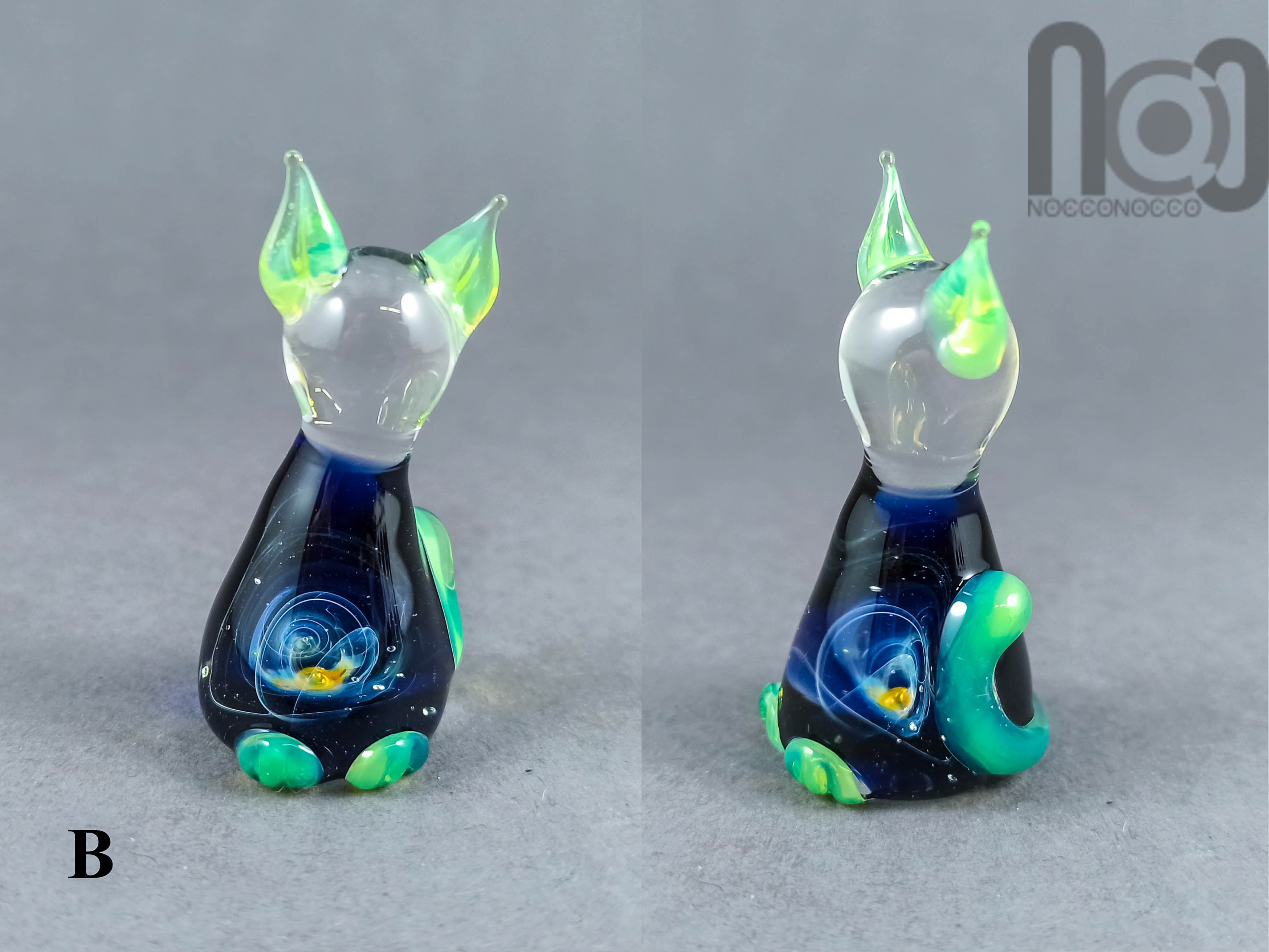Galaxy Cat Sculpture — handmade borosilicate glass by NoccoNocco, detail view 3 of 6, made in Greece