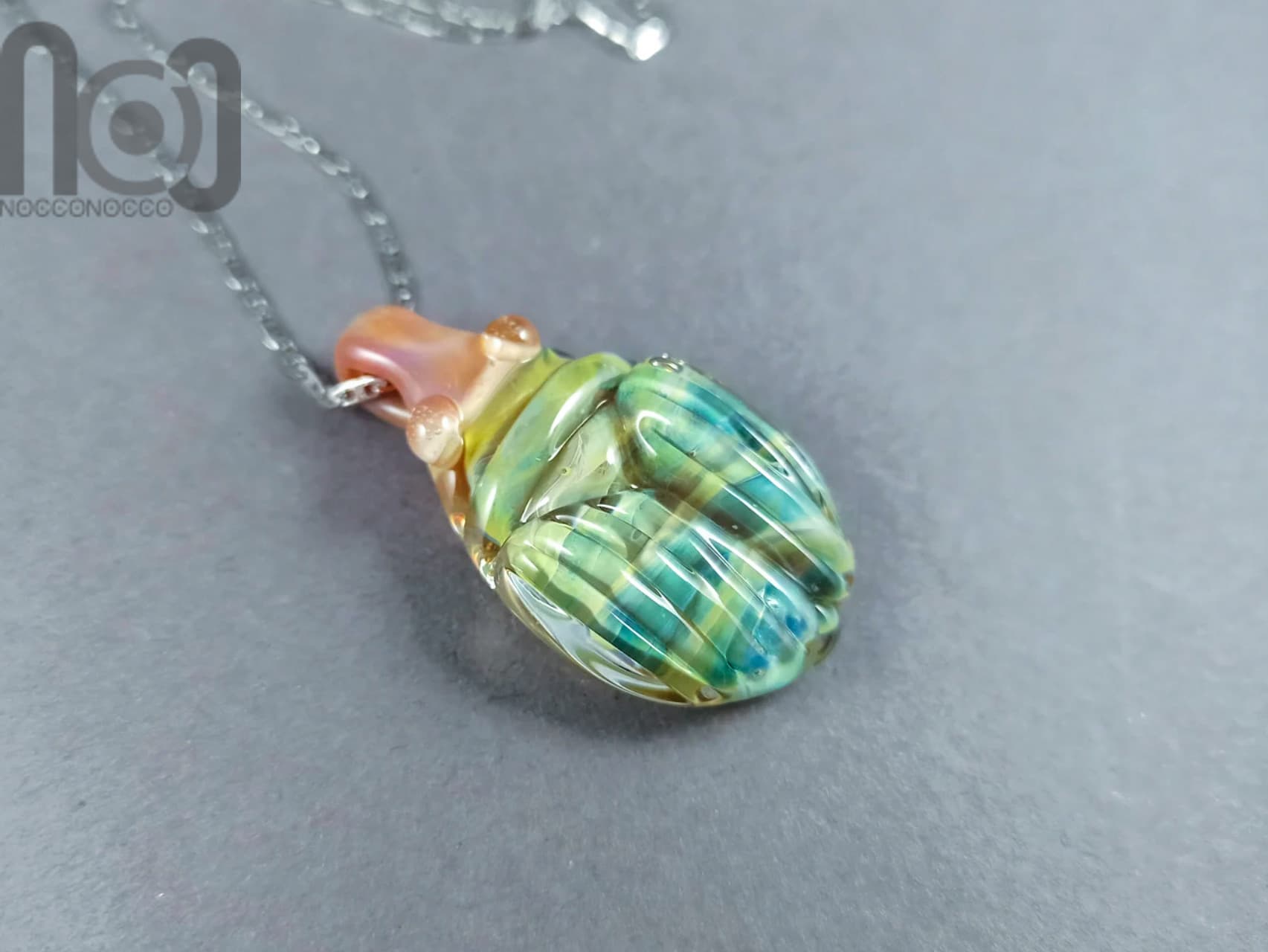 Glass Scarab Pendant, v263 — handmade borosilicate glass by NoccoNocco, main view, made in Greece