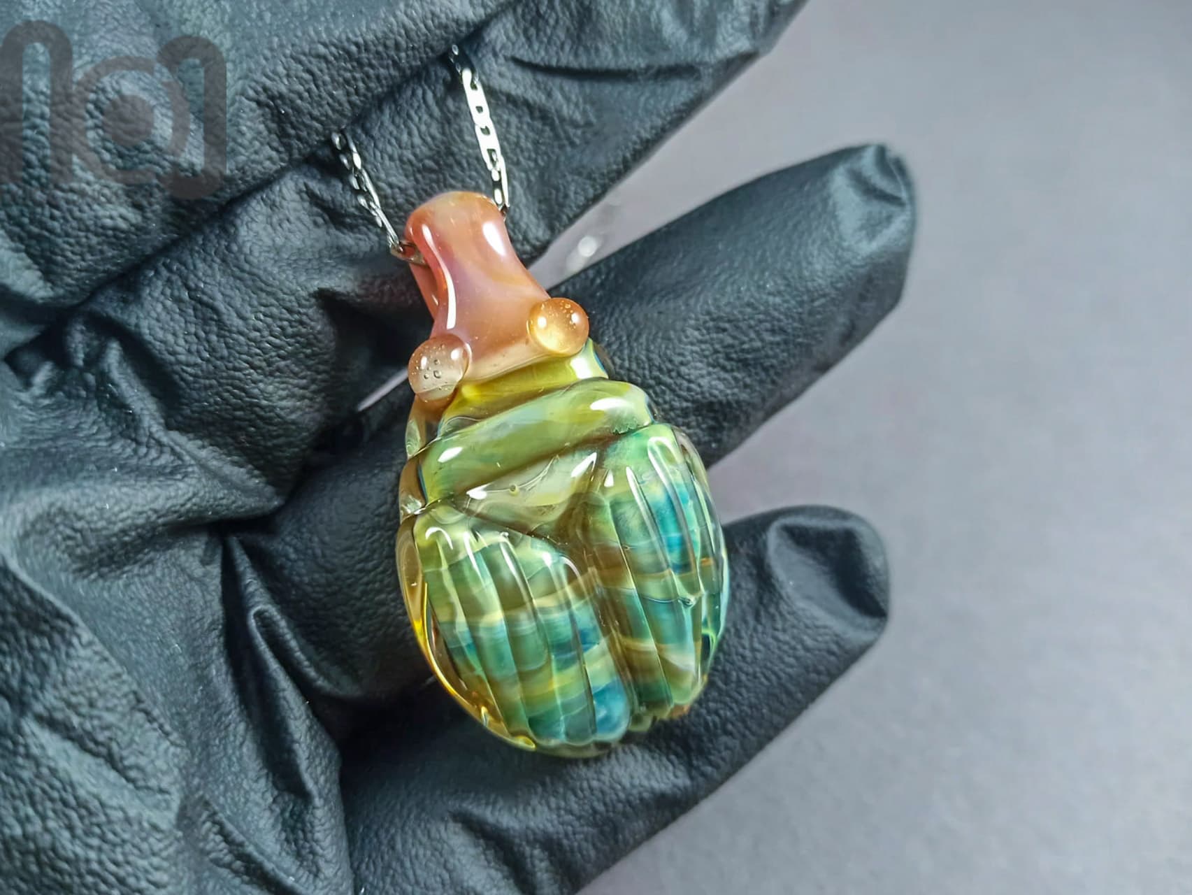 Glass Scarab Pendant, v263 — handmade borosilicate glass by NoccoNocco, detail view 2 of 2, made in Greece
