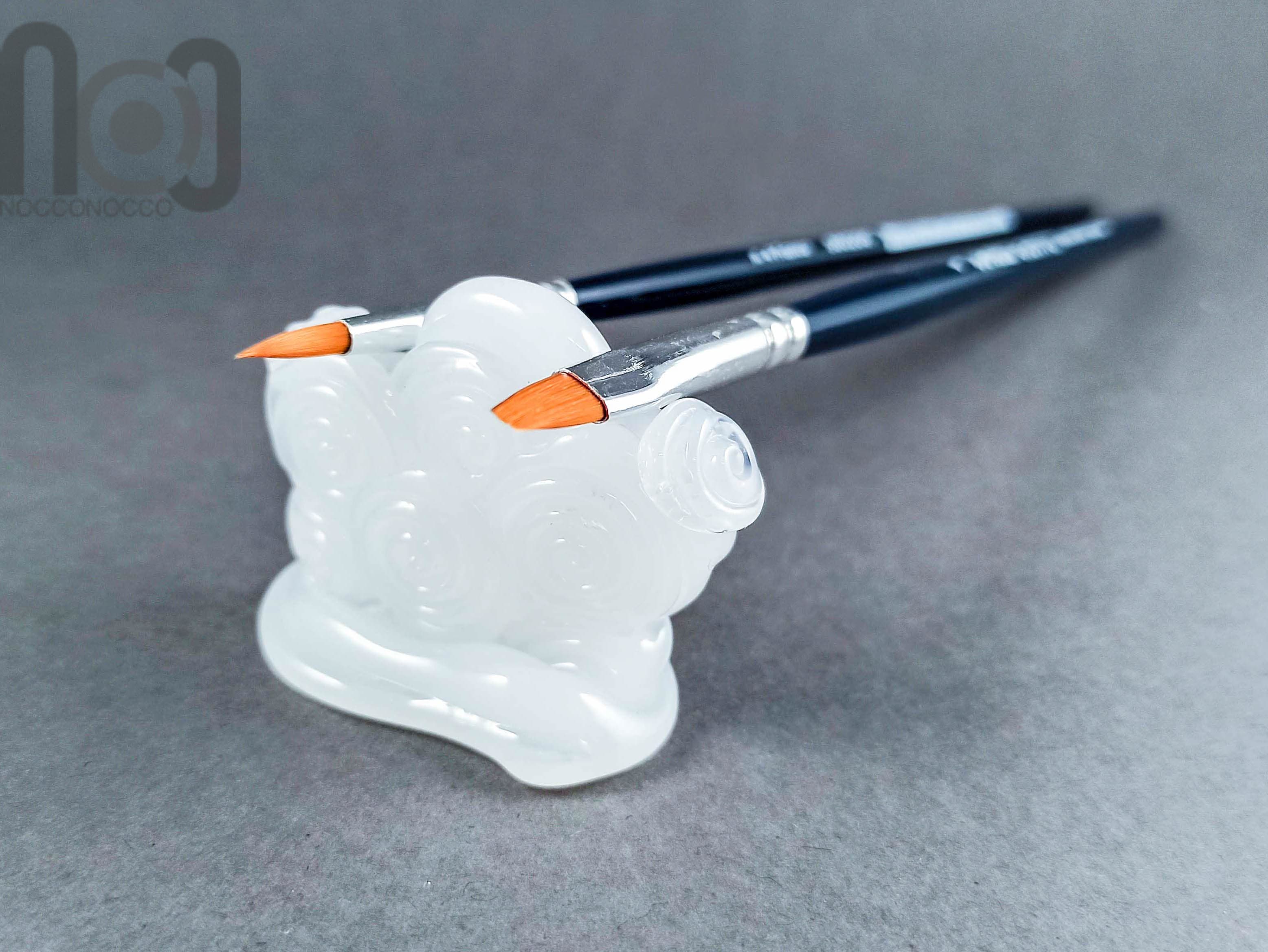 Handmade glass paintbrush pen rest/brush holder — handmade borosilicate glass by NoccoNocco, detail view 5 of 5, made in Greece