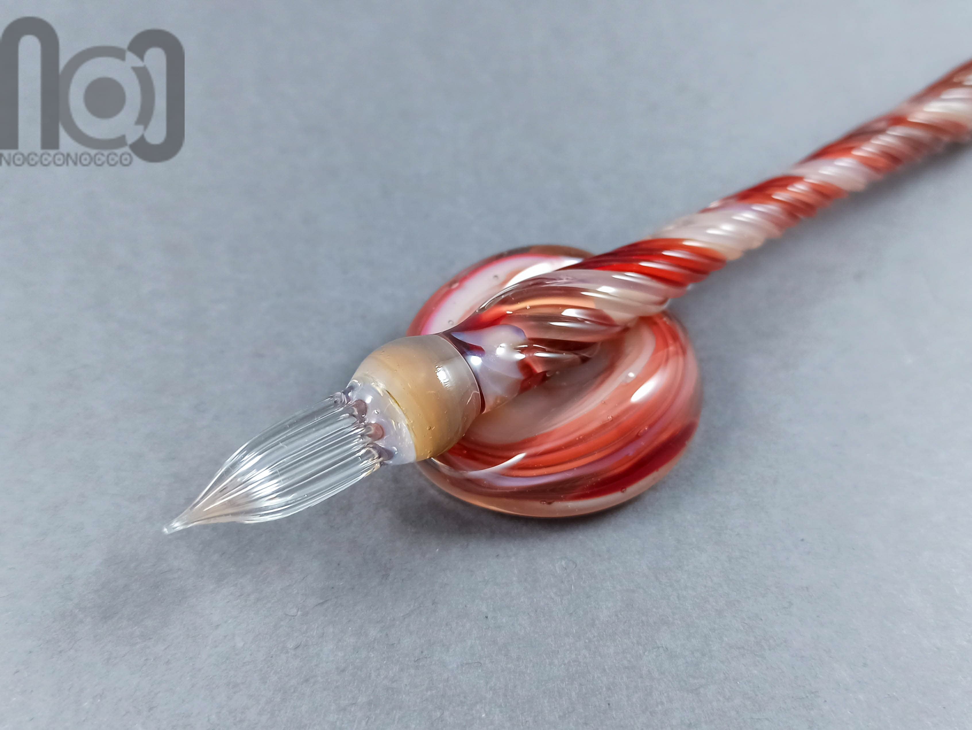 Glass Dip Pen, Pen Pillow and A Bottle of Ink, v020 — handmade borosilicate glass by NoccoNocco, detail view 2 of 3, made in Greece