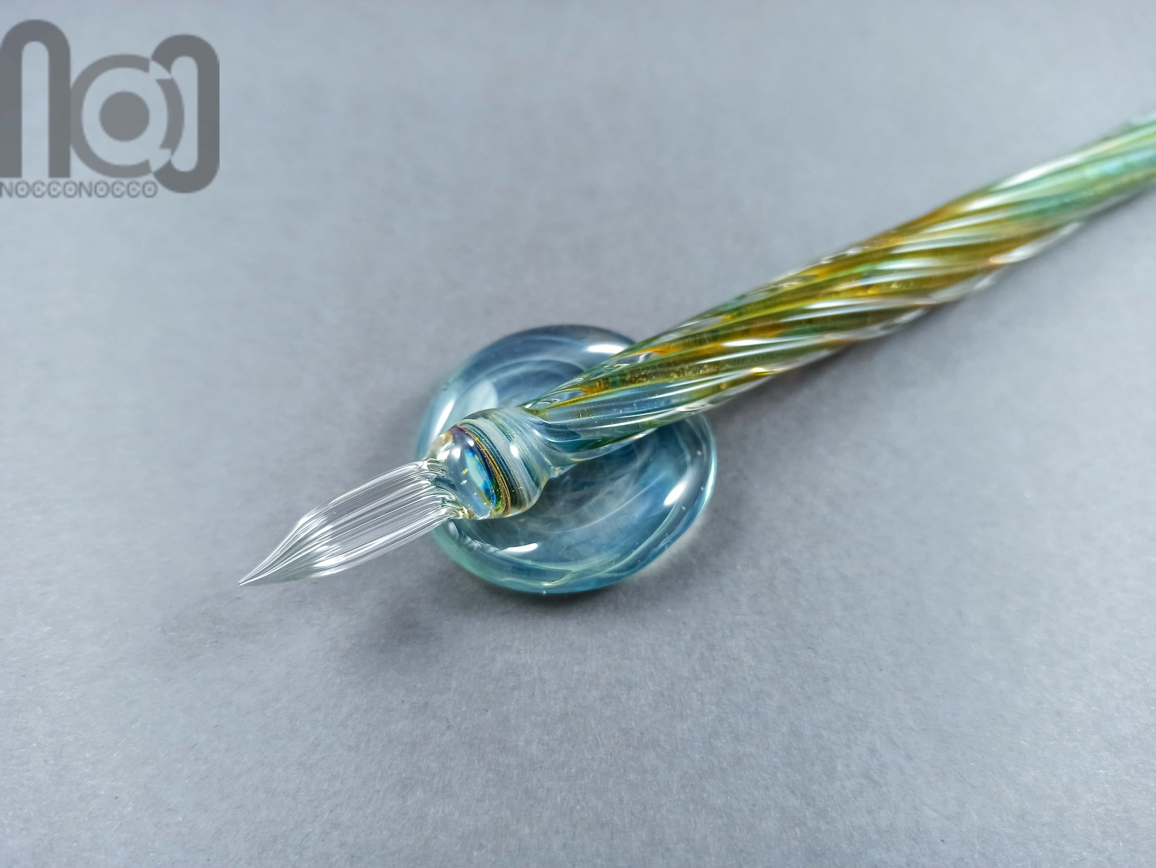 Glass Dip Pen, Pen Pillow and A Bottle of Ink, v034 — handmade borosilicate glass by NoccoNocco, detail view 2 of 5, made in Greece