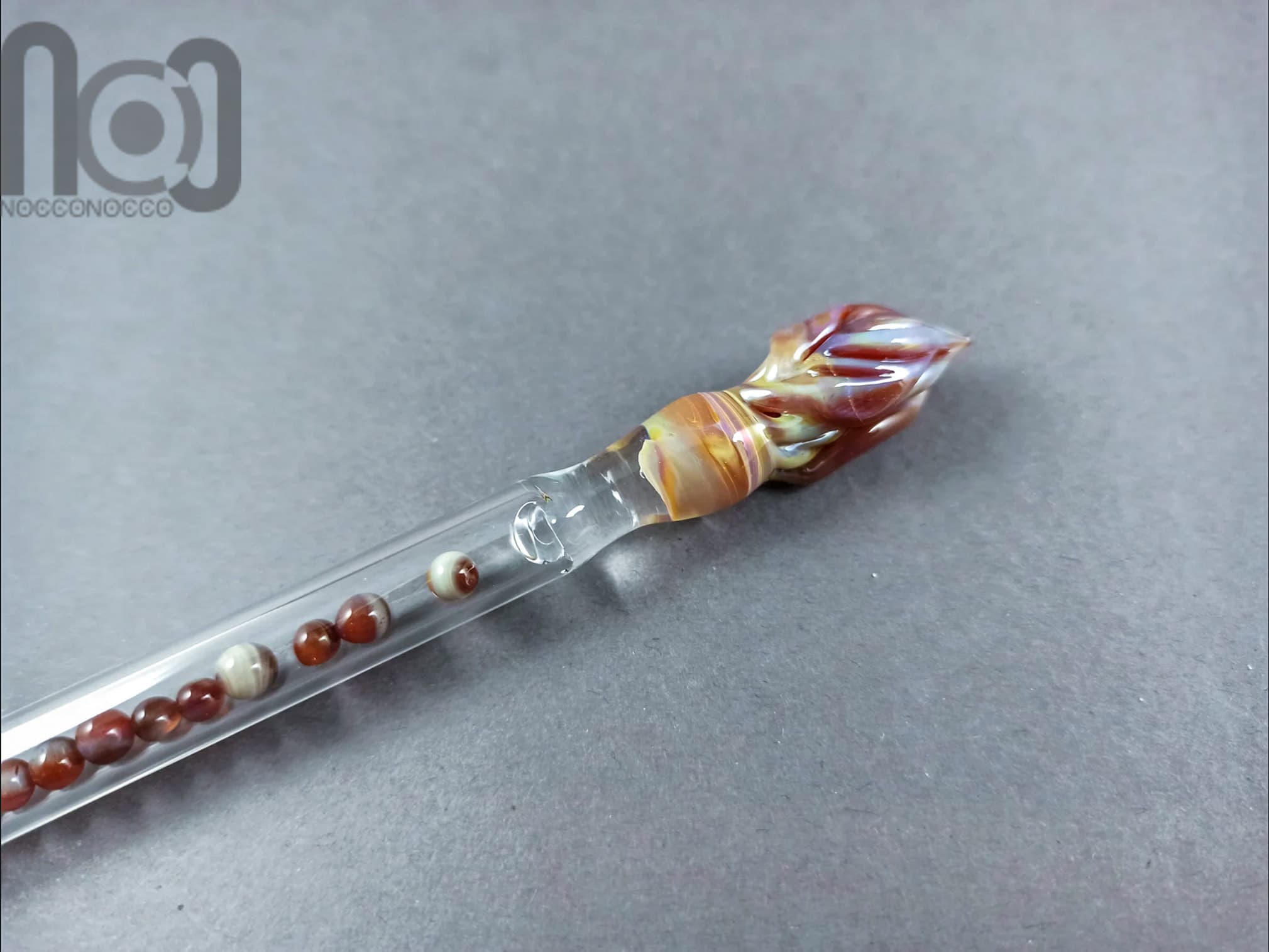 Hollow Glass Dip Pen with Mini Marbles, v050 — handmade borosilicate glass by NoccoNocco, detail view 2 of 4, made in Greece