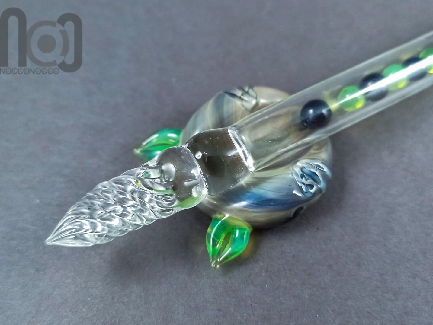 Hollow Glass Dip Pen with Mini Marbles, v053 — handmade borosilicate glass by NoccoNocco, main view, made in Greece