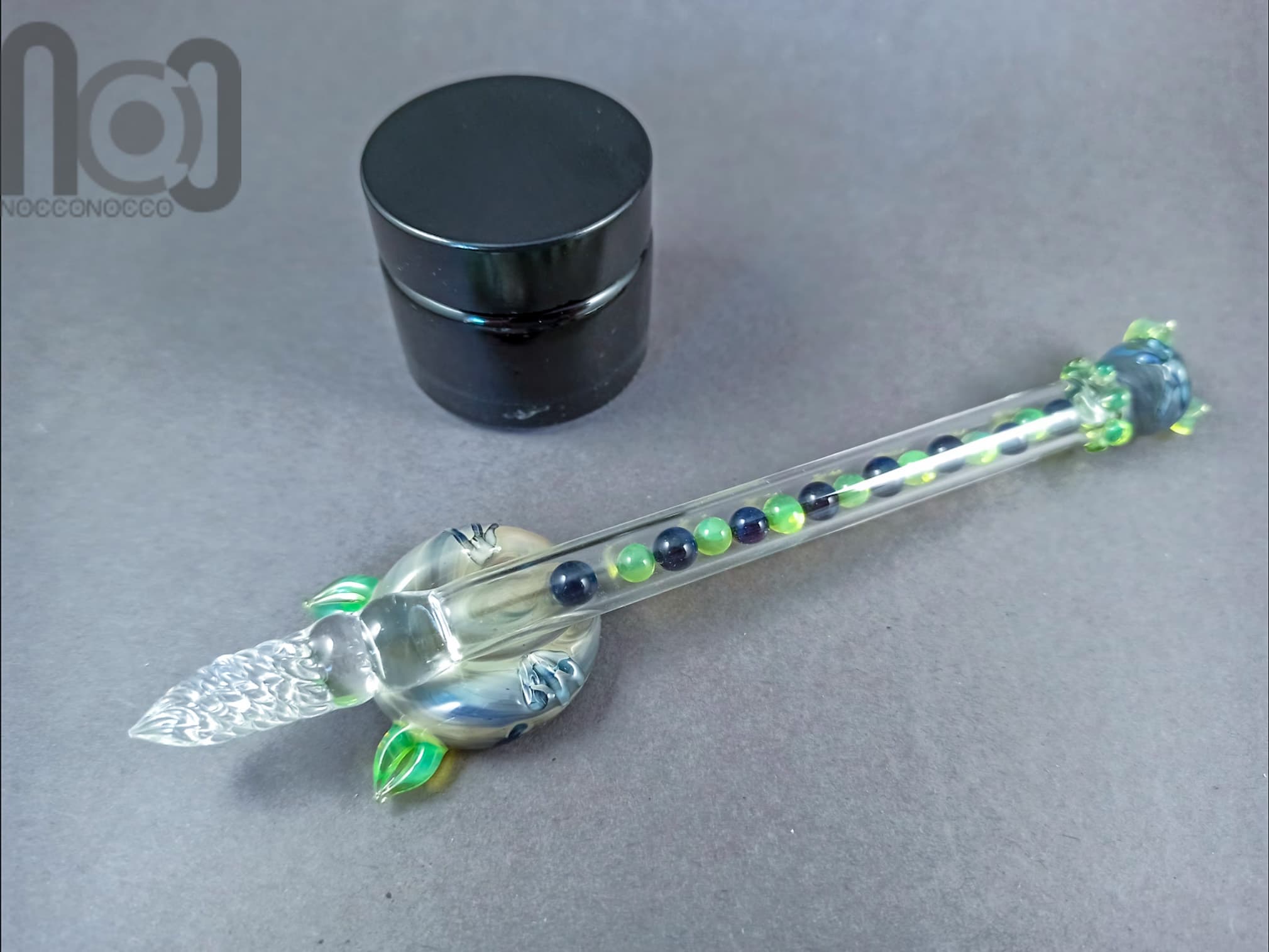 Hollow Glass Dip Pen with Mini Marbles, v053 — handmade borosilicate glass by NoccoNocco, detail view 3 of 3, made in Greece