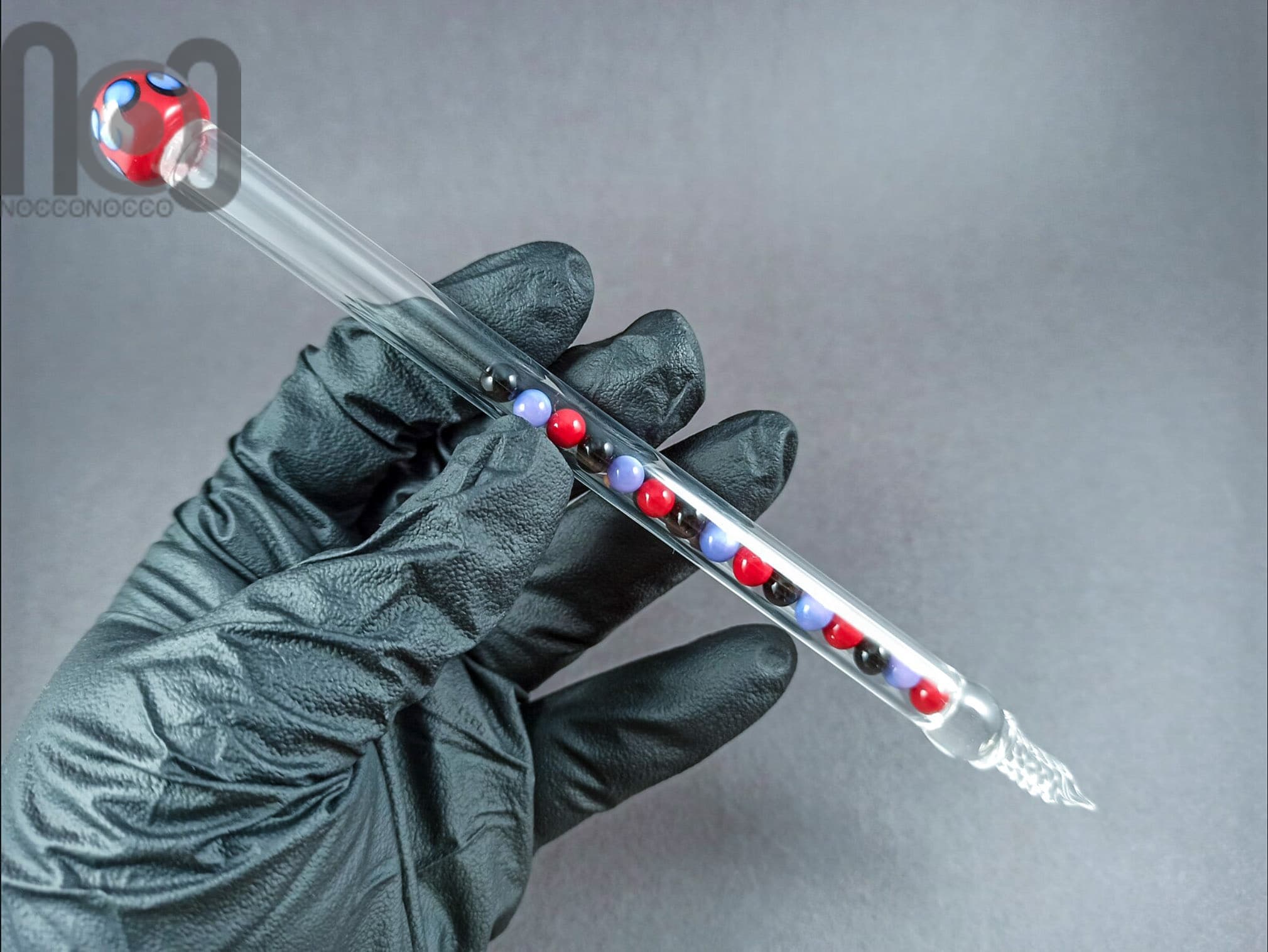 Hollow Glass Dip Pen with Mini Marbles, v054 — handmade borosilicate glass by NoccoNocco, detail view 2 of 4, made in Greece