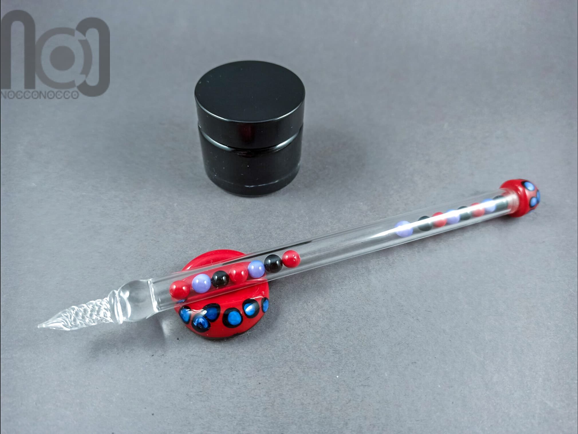 Hollow Glass Dip Pen with Mini Marbles, v054 — handmade borosilicate glass by NoccoNocco, detail view 3 of 4, made in Greece
