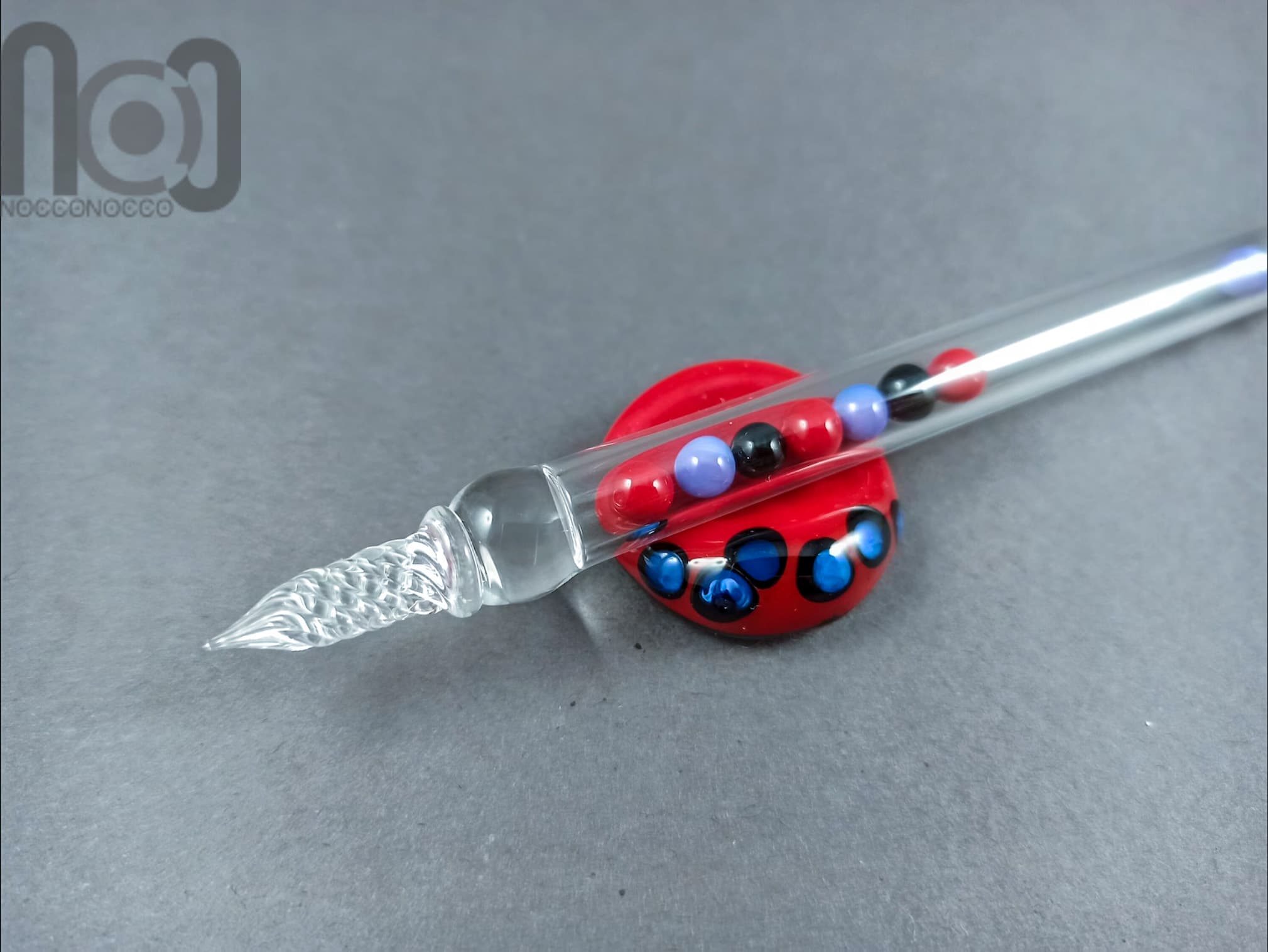 Hollow Glass Dip Pen with Mini Marbles, v054 — handmade borosilicate glass by NoccoNocco, detail view 4 of 4, made in Greece
