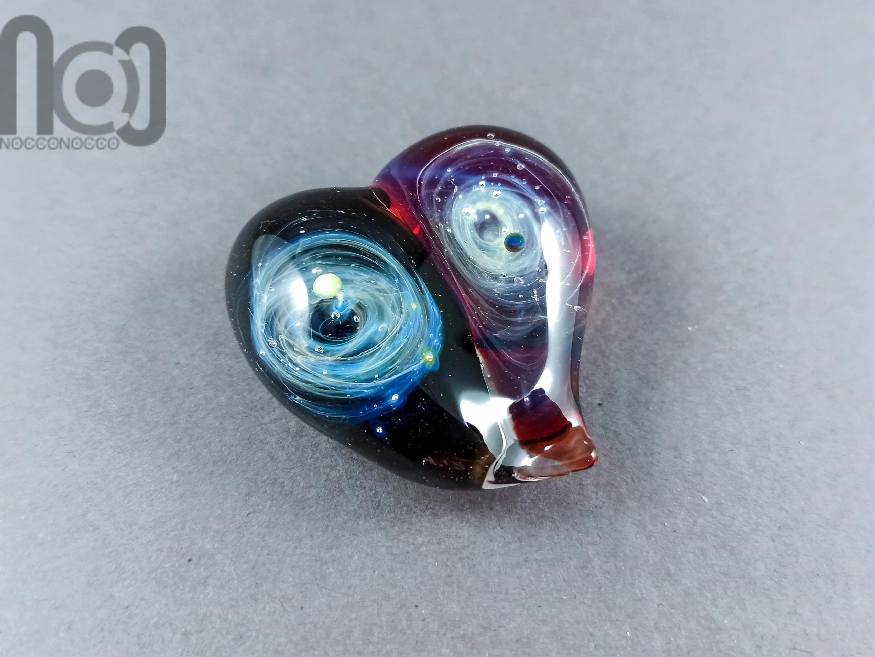 Heart Shaped Galaxy Marble, v343 — handmade borosilicate glass by NoccoNocco, main view, made in Greece