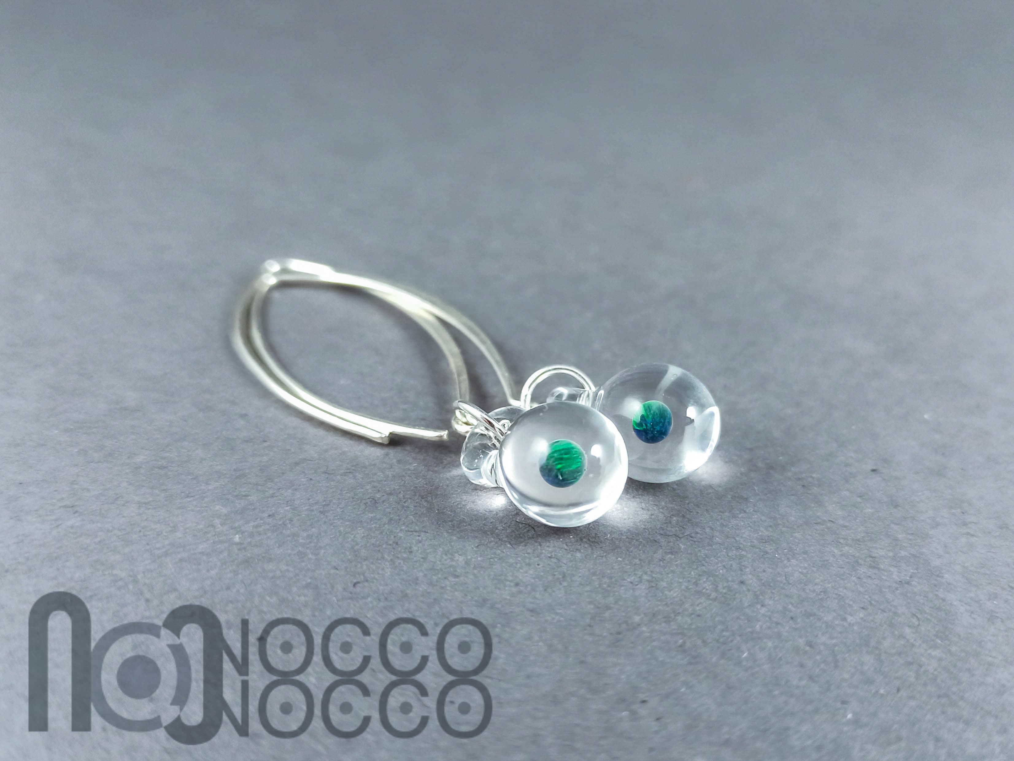 Clear Glass Earrings With Opals, v127 — handmade borosilicate glass by NoccoNocco, main view, made in Greece