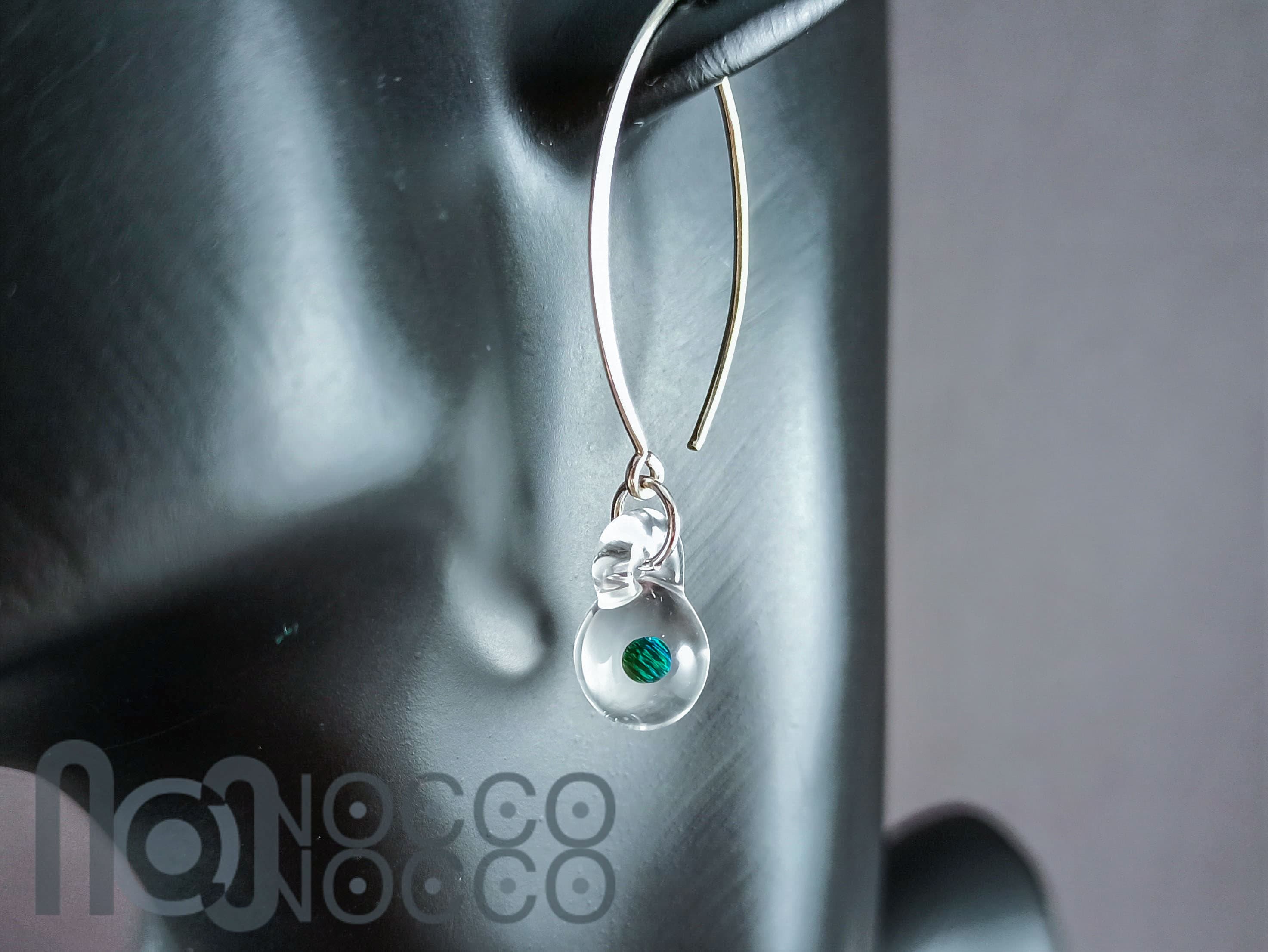 Clear Glass Earrings With Opals, v127 — handmade borosilicate glass by NoccoNocco, detail view 2 of 2, made in Greece