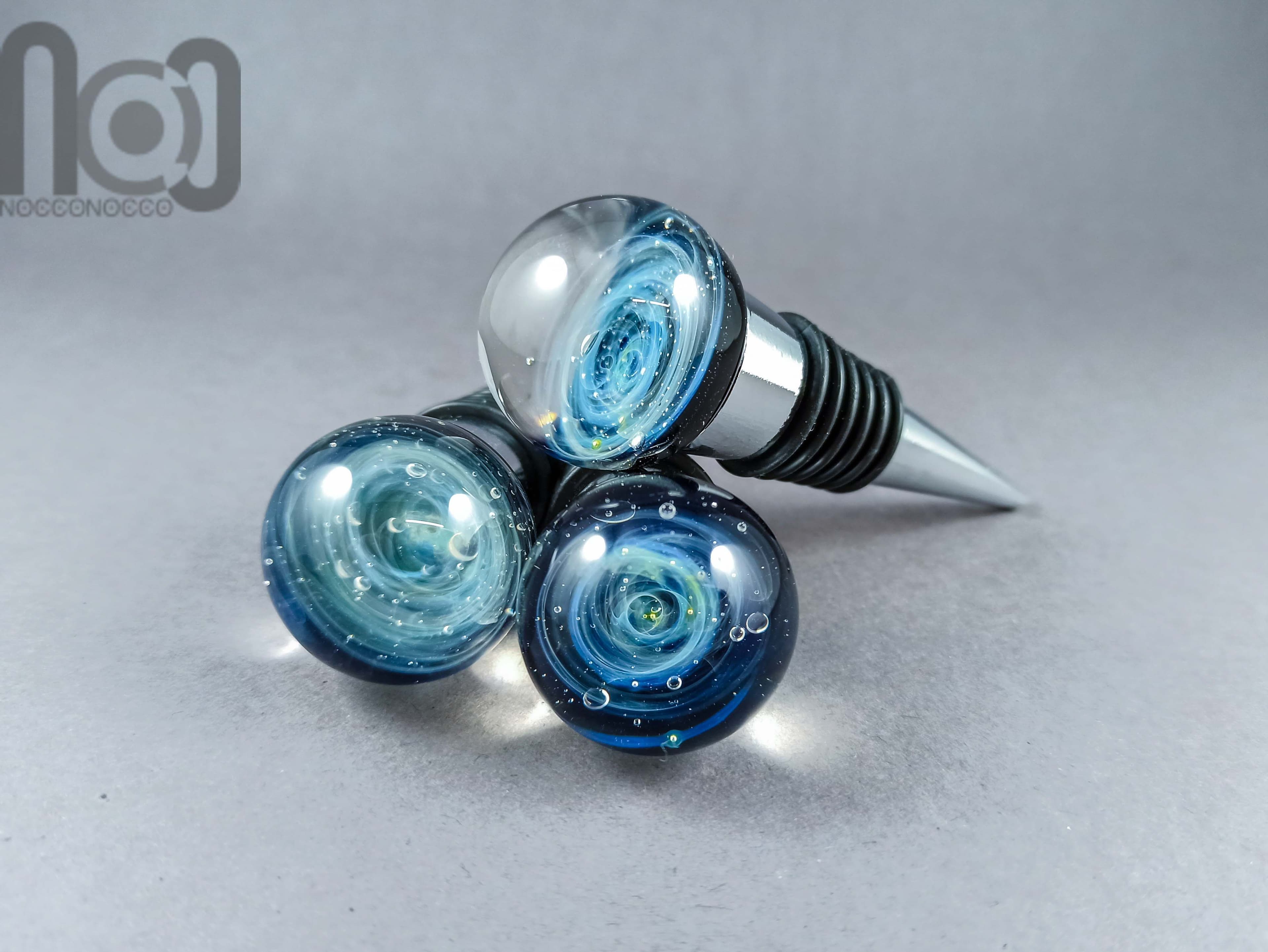 Galaxy Marble Wine Bottle Stopper — handmade borosilicate glass by NoccoNocco, main view, made in Greece
