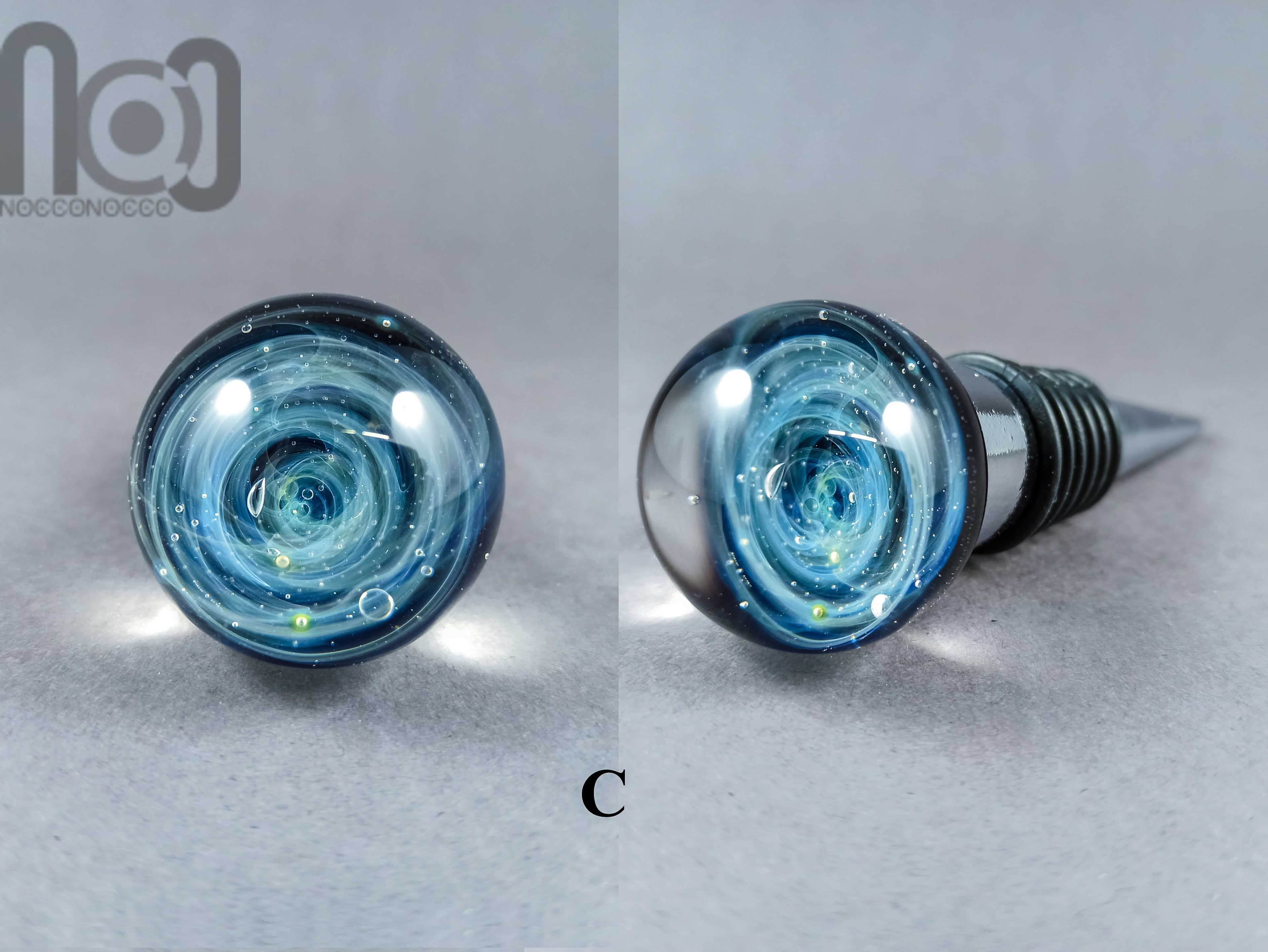 Galaxy Marble Wine Bottle Stopper — handmade borosilicate glass by NoccoNocco, detail view 3 of 6, made in Greece