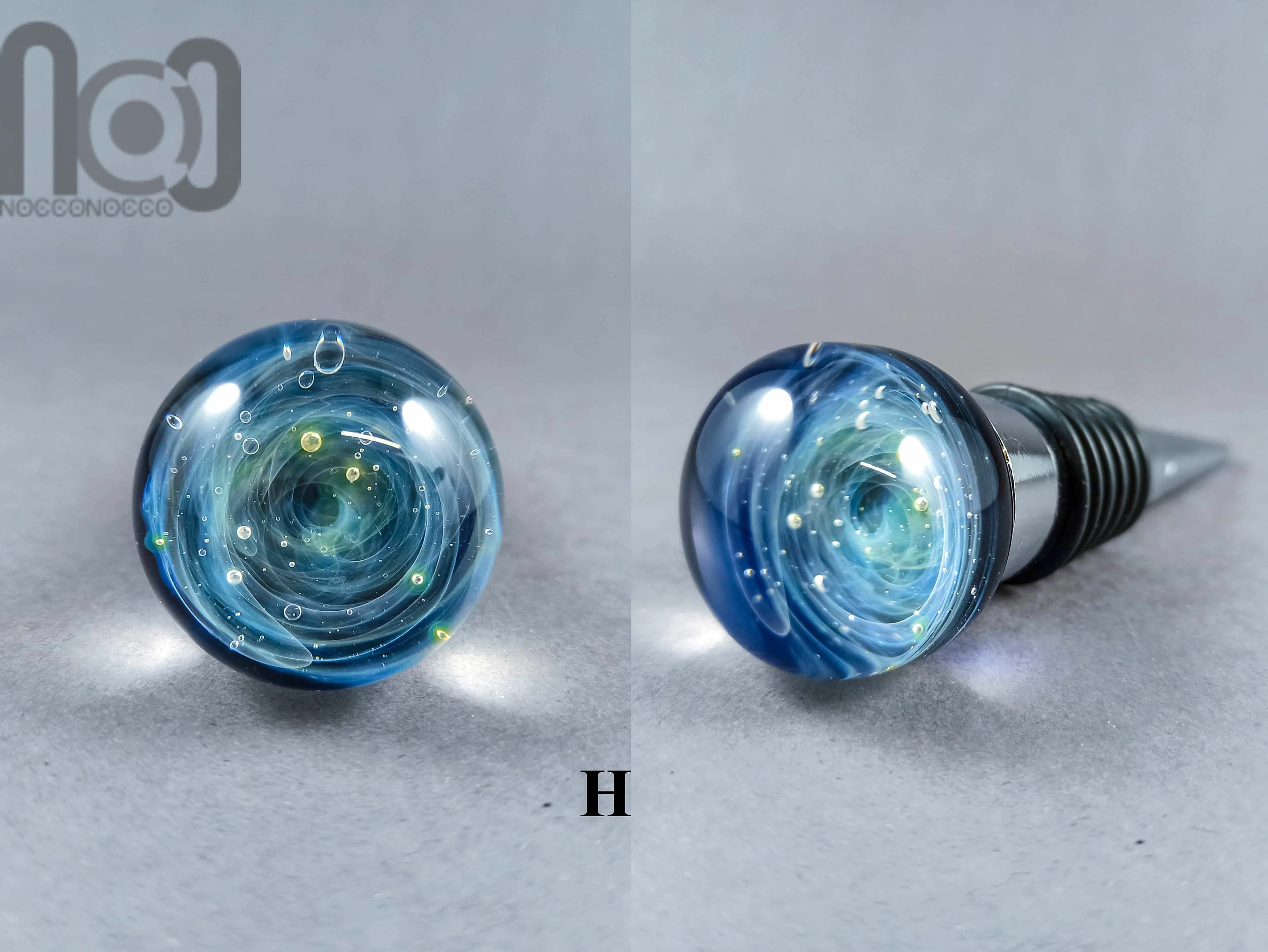 Galaxy Marble Wine Bottle Stopper — handmade borosilicate glass by NoccoNocco, detail view 6 of 6, made in Greece