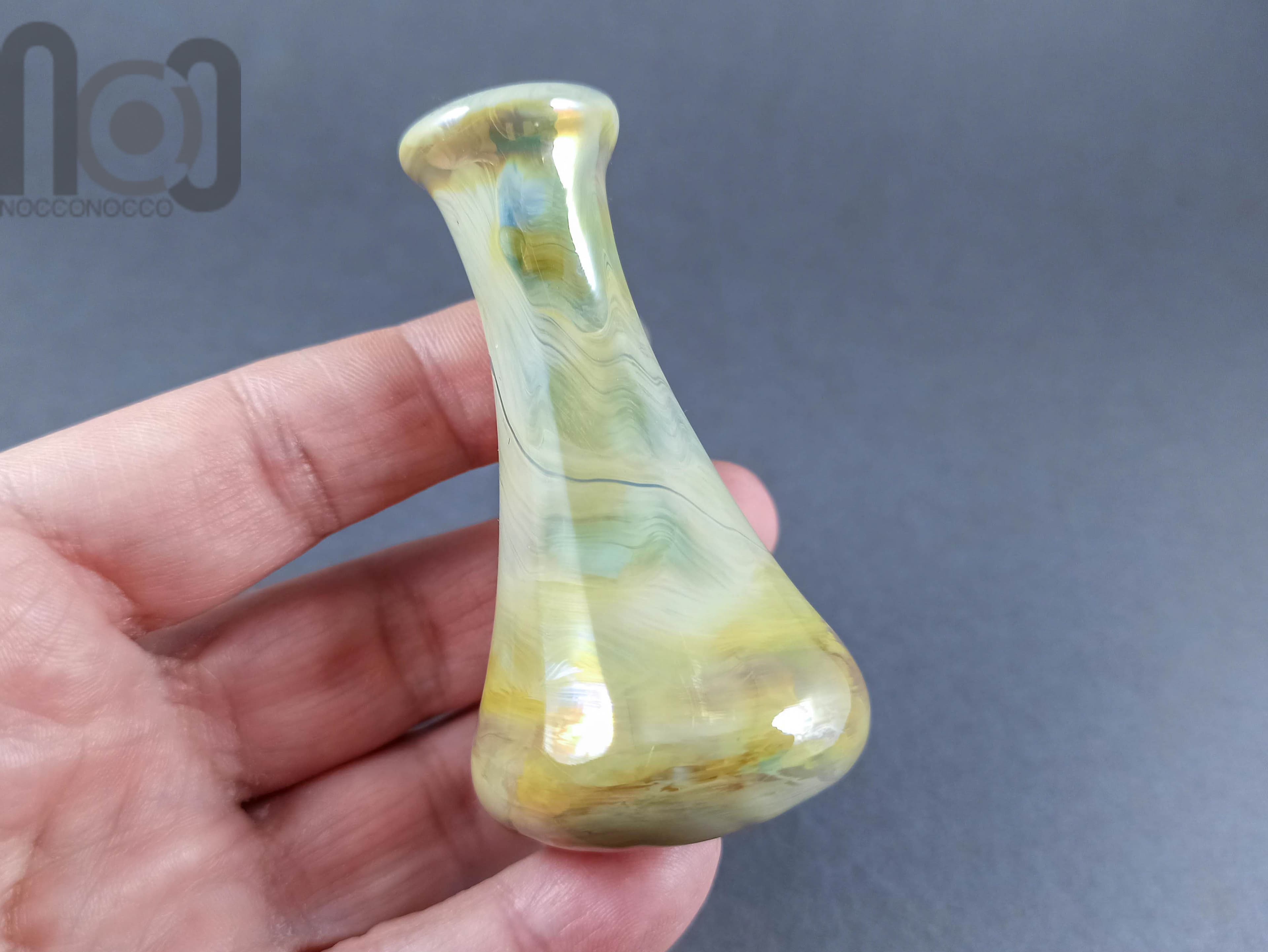 Handblown Miniature Glass Bud Vase, v010 — handmade borosilicate glass by NoccoNocco, detail view 2 of 4, made in Greece