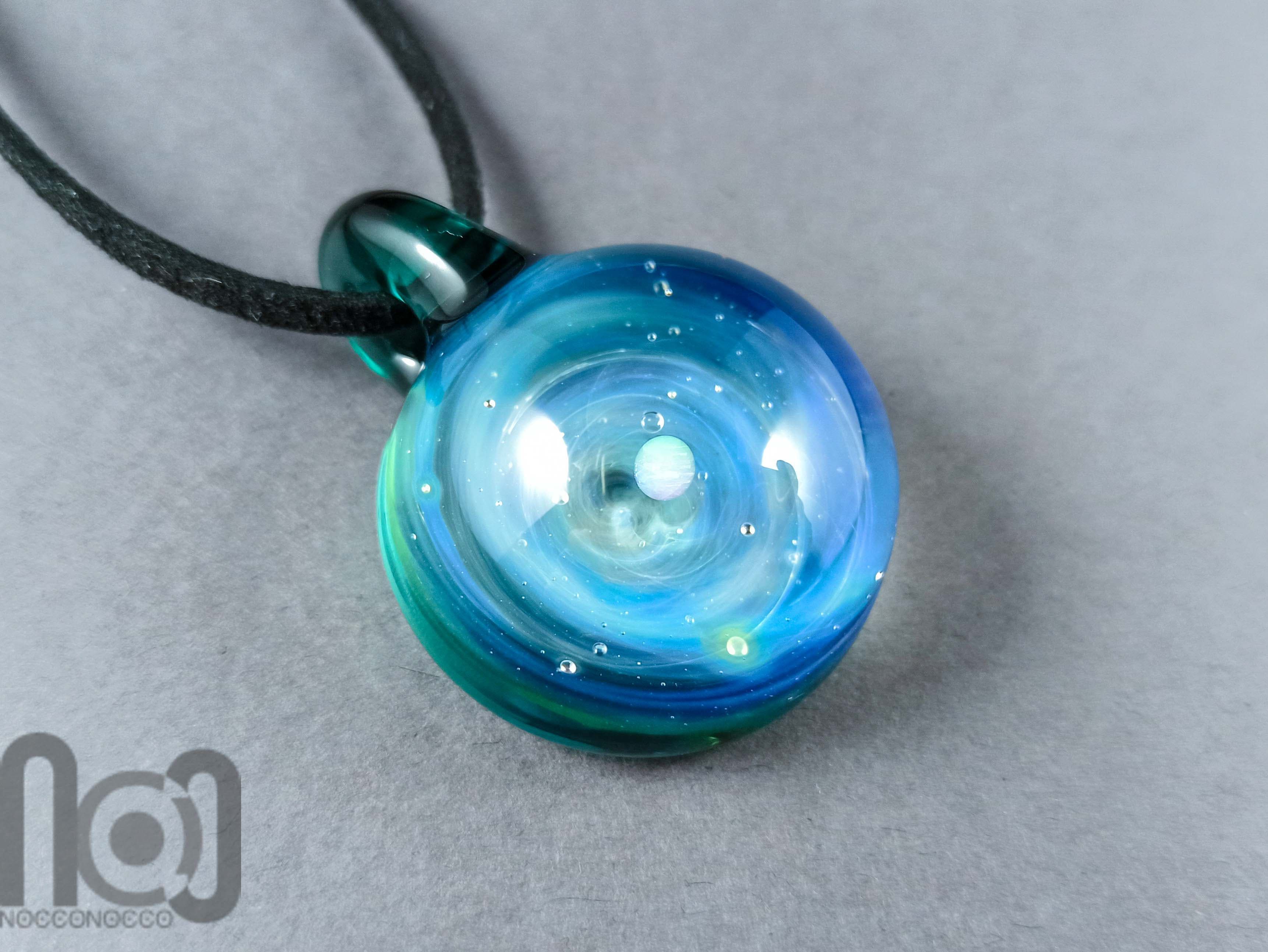 Heady Galaxy Pendant with An Opal Planet, v280 — handmade borosilicate glass by NoccoNocco, detail view 3 of 3, made in Greece