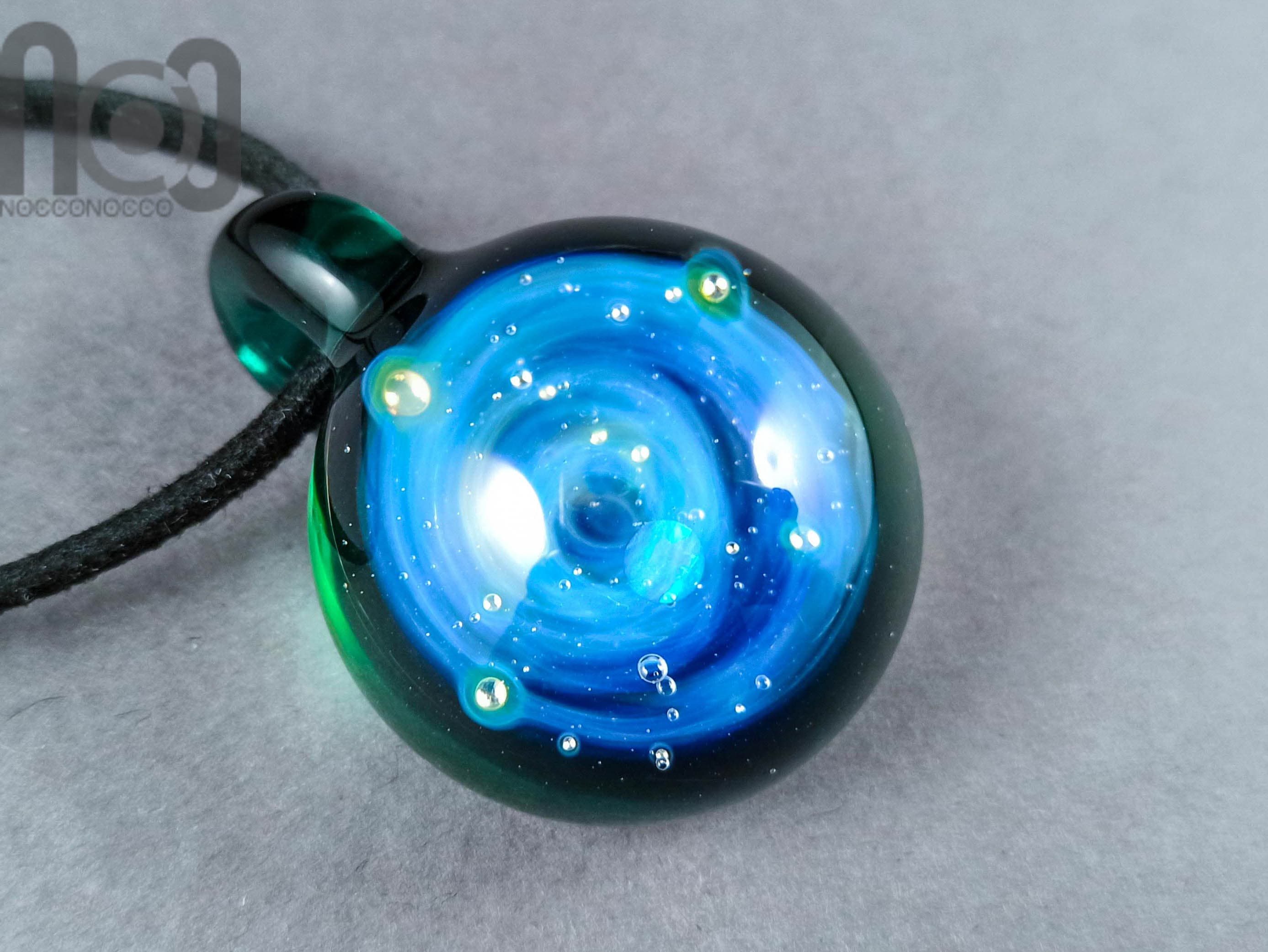 Heady Galaxy Pendant with An Opal Planet, v282 — handmade borosilicate glass by NoccoNocco, detail view 2 of 3, made in Greece