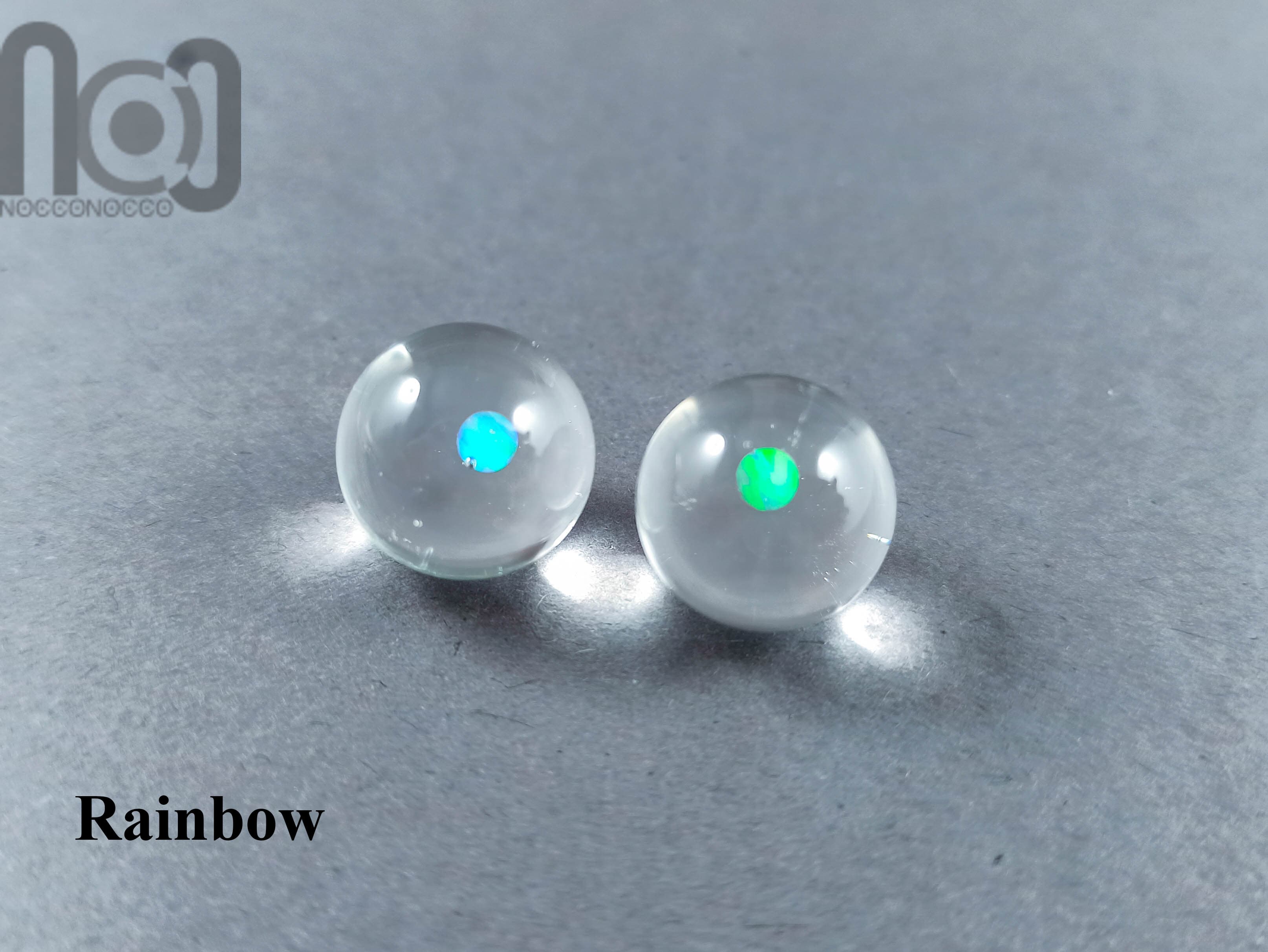 Tiny Clear Glass Marbles with Opals — handmade borosilicate glass by NoccoNocco, detail view 2 of 6, made in Greece