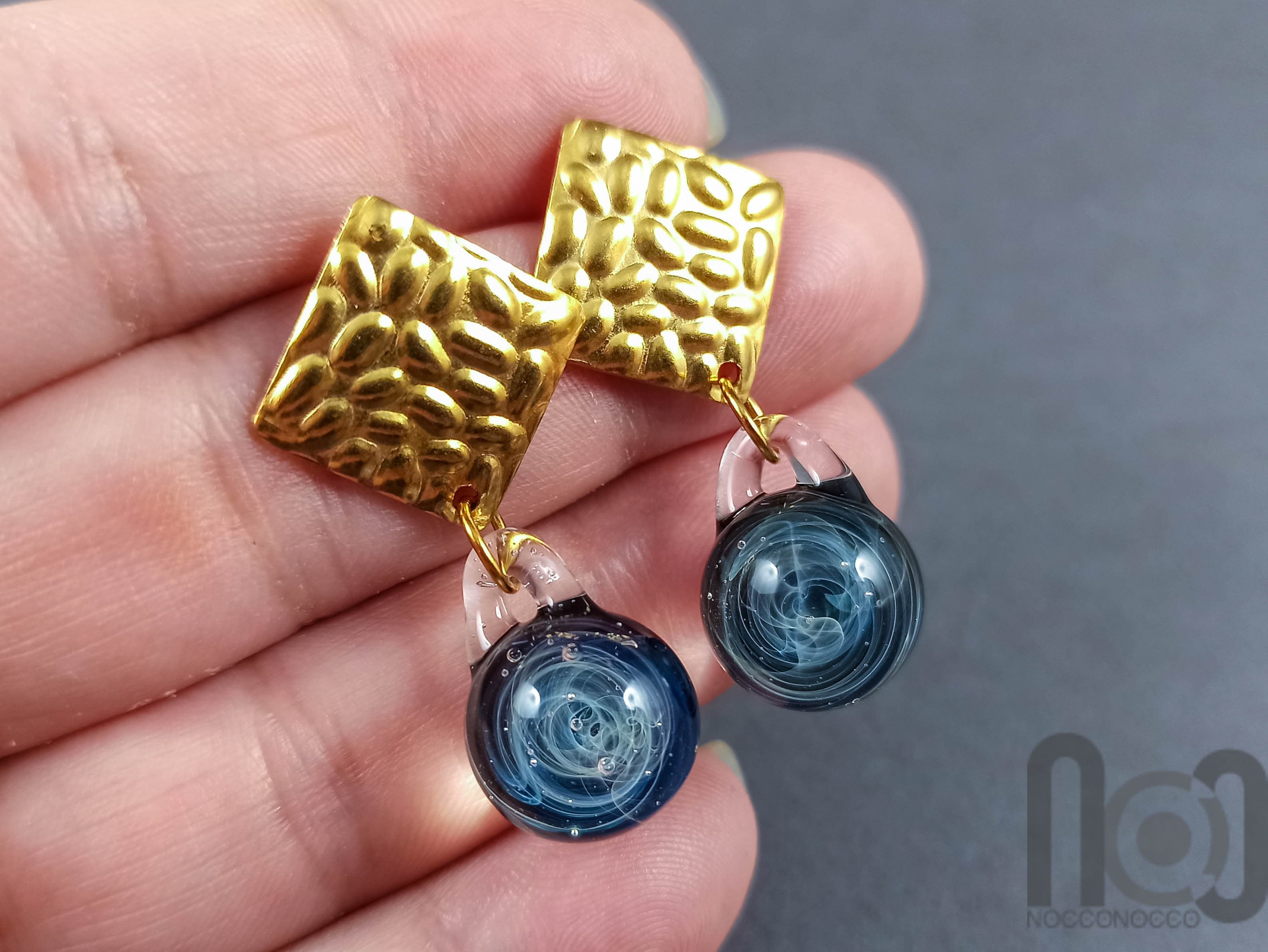 Galaxy Earrings — handmade borosilicate glass by NoccoNocco, detail view 3 of 4, made in Greece
