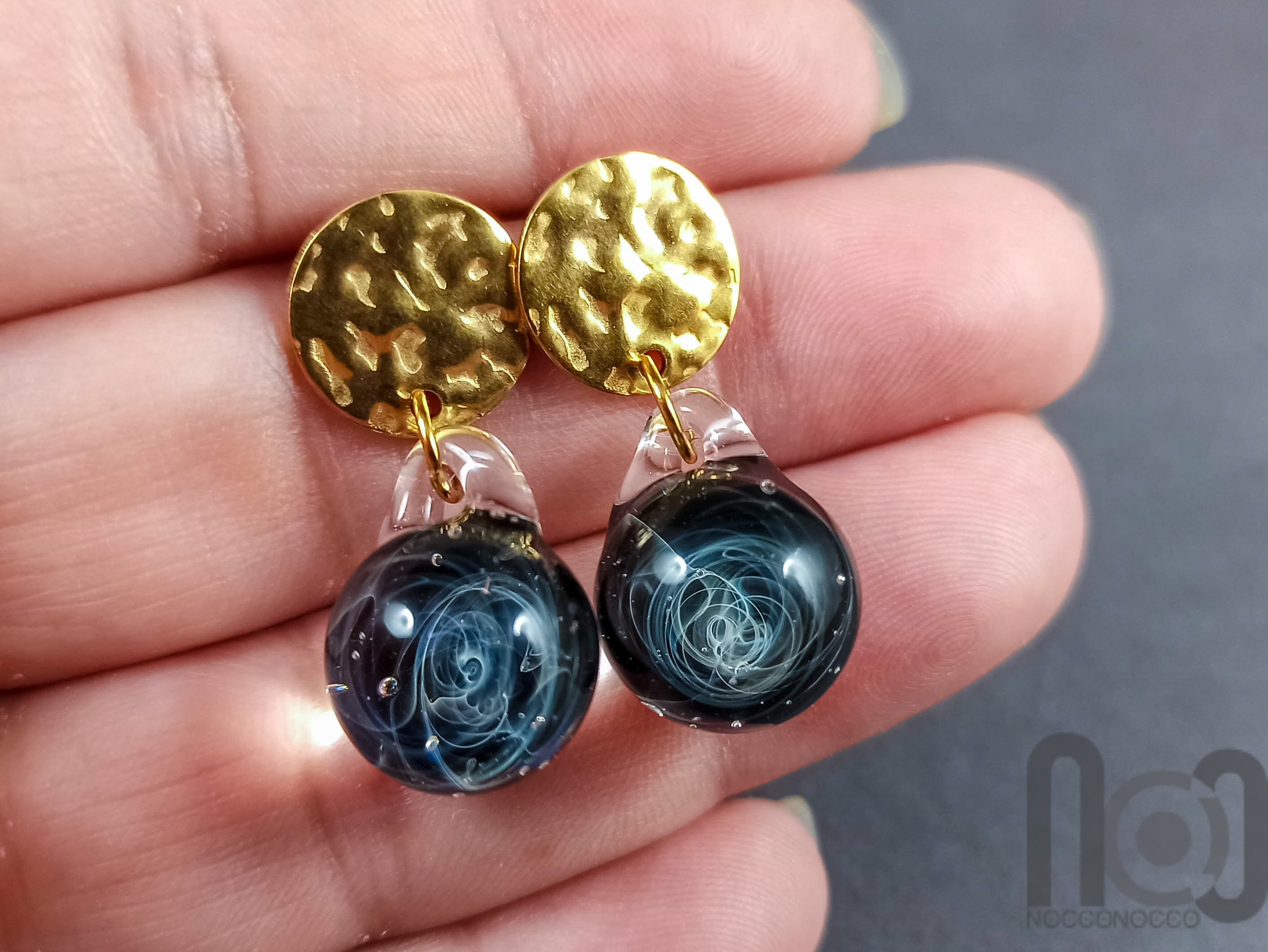 Galaxy Earrings — handmade borosilicate glass by NoccoNocco, detail view 2 of 4, made in Greece