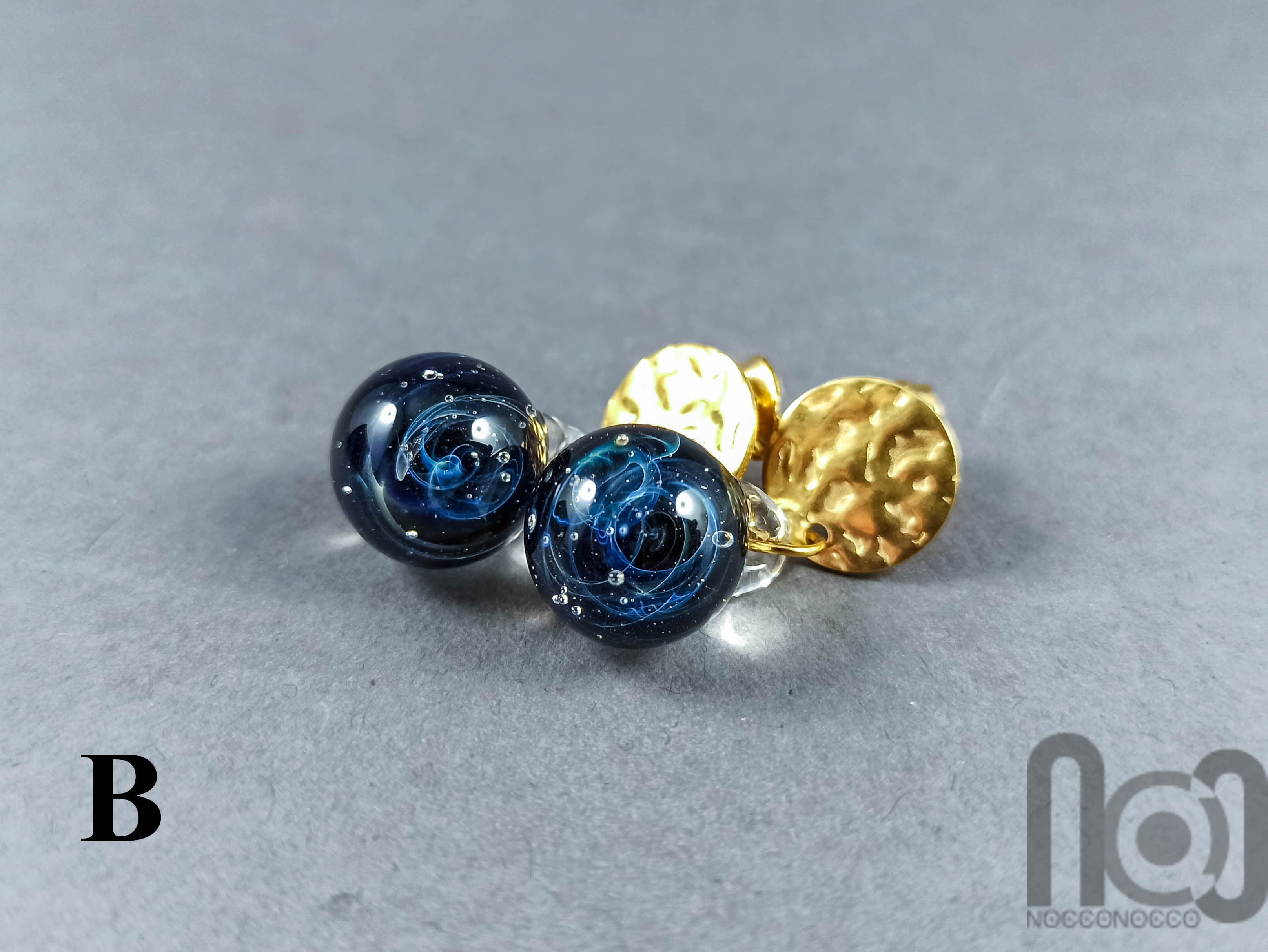Galaxy Earrings — handmade borosilicate glass by NoccoNocco, detail view 3 of 4, made in Greece