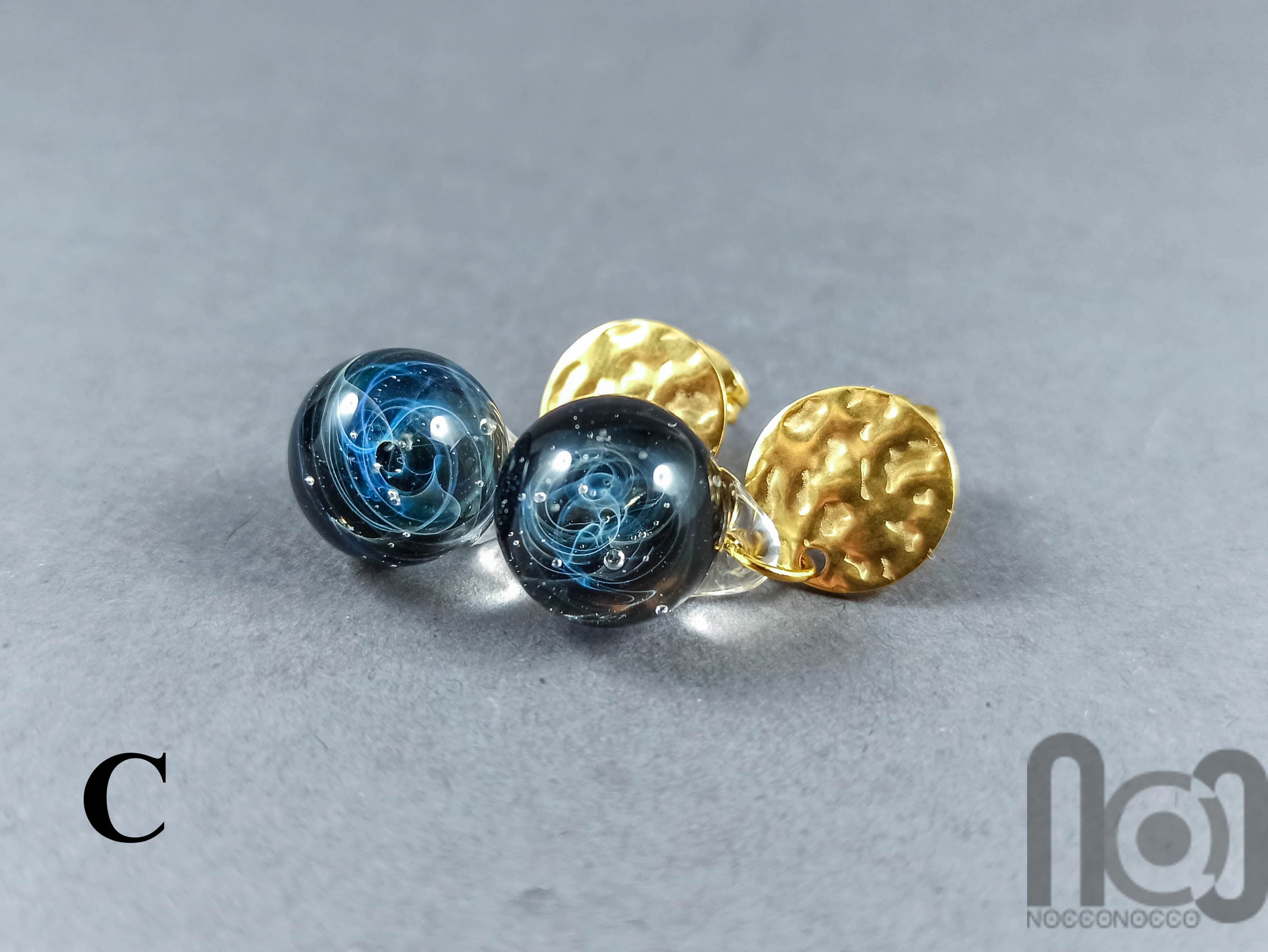 Galaxy Earrings — handmade borosilicate glass by NoccoNocco, detail view 4 of 4, made in Greece