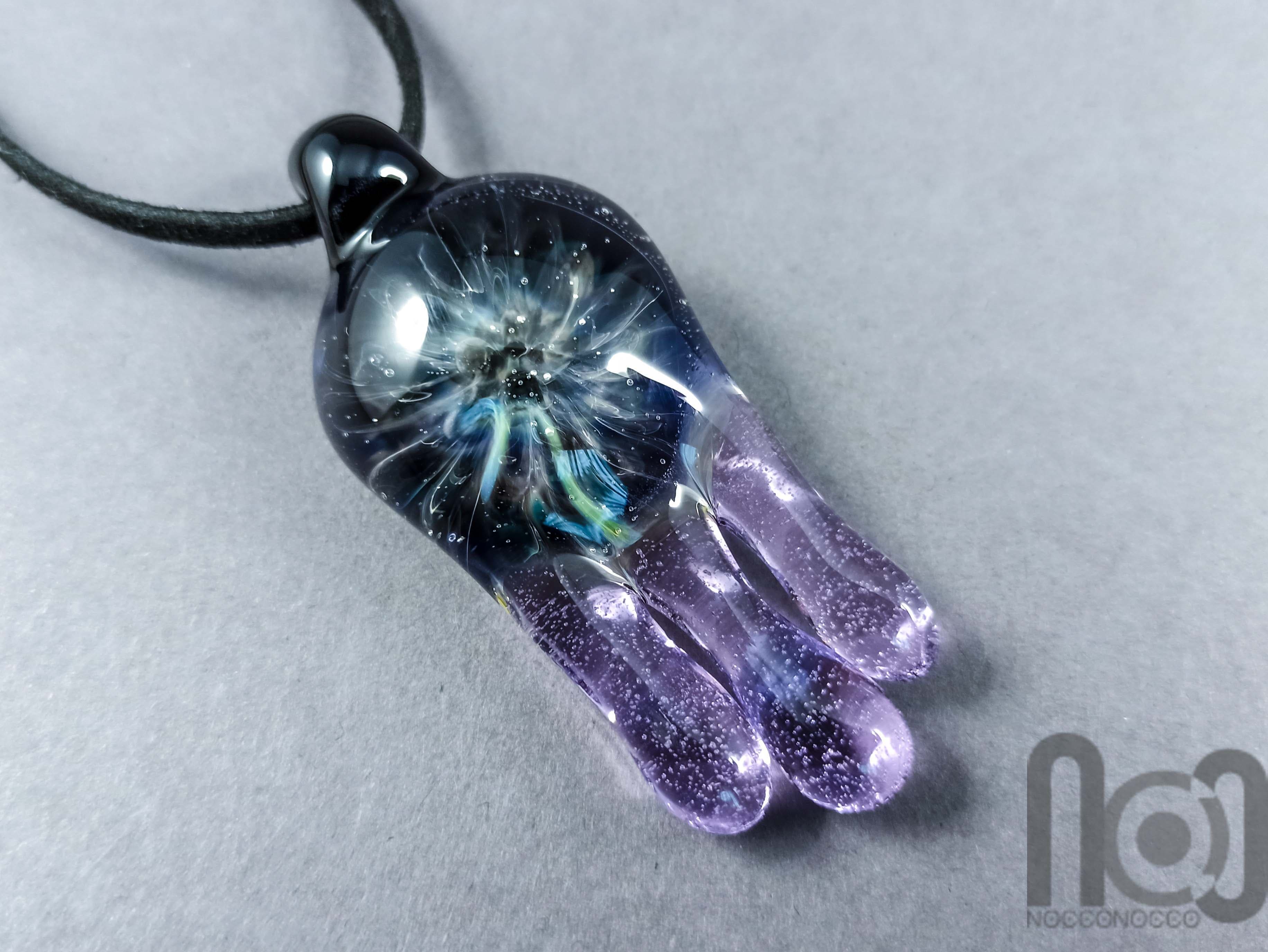 Melting Implosion Pendant, v297 — handmade borosilicate glass by NoccoNocco, main view, made in Greece