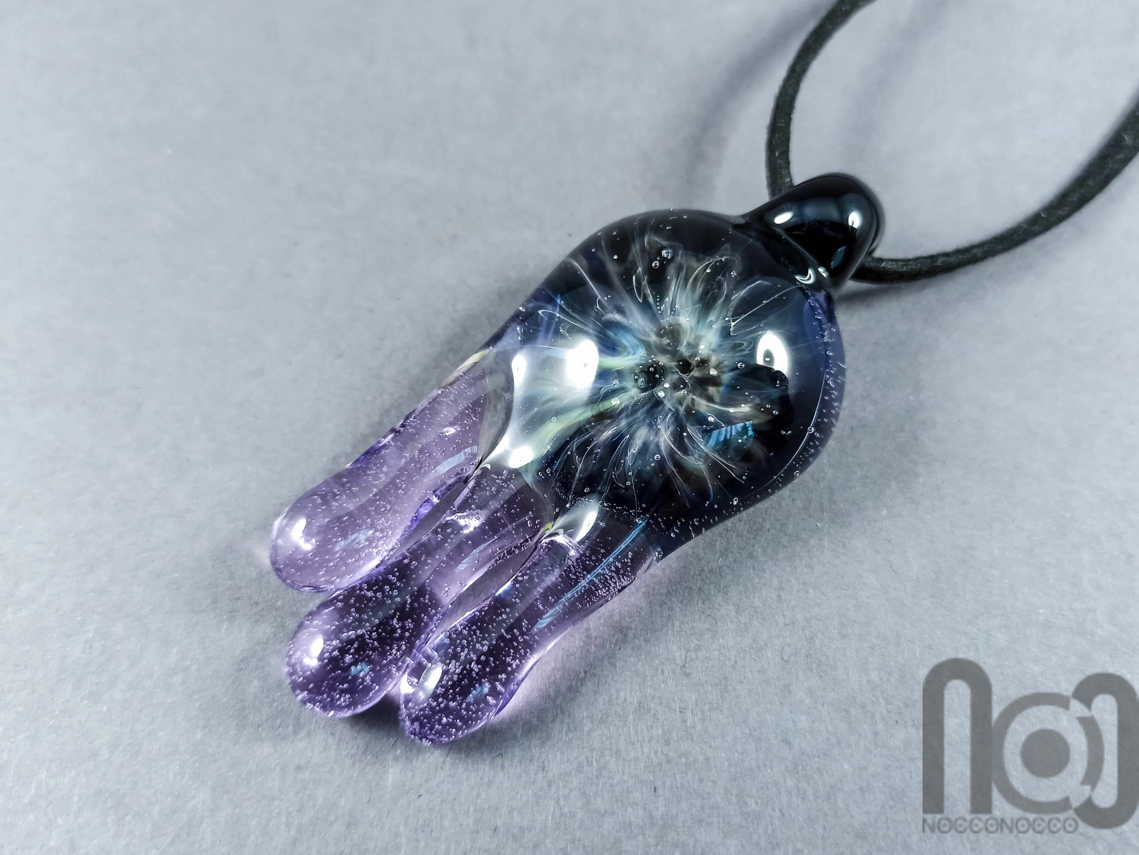 Melting Implosion Pendant, v297 — handmade borosilicate glass by NoccoNocco, detail view 3 of 5, made in Greece