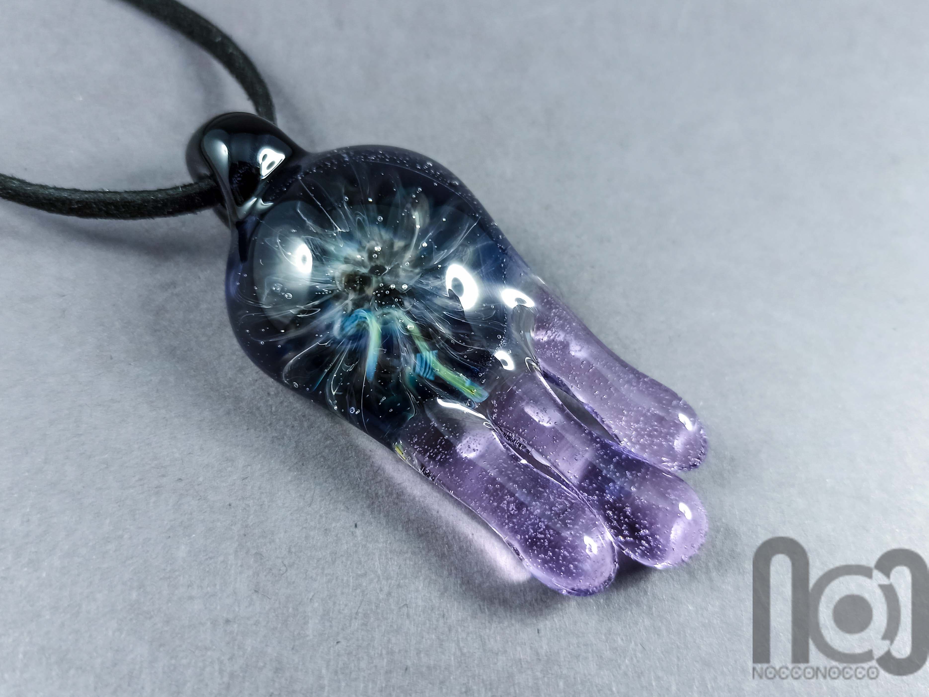 Melting Implosion Pendant, v297 — handmade borosilicate glass by NoccoNocco, detail view 2 of 5, made in Greece