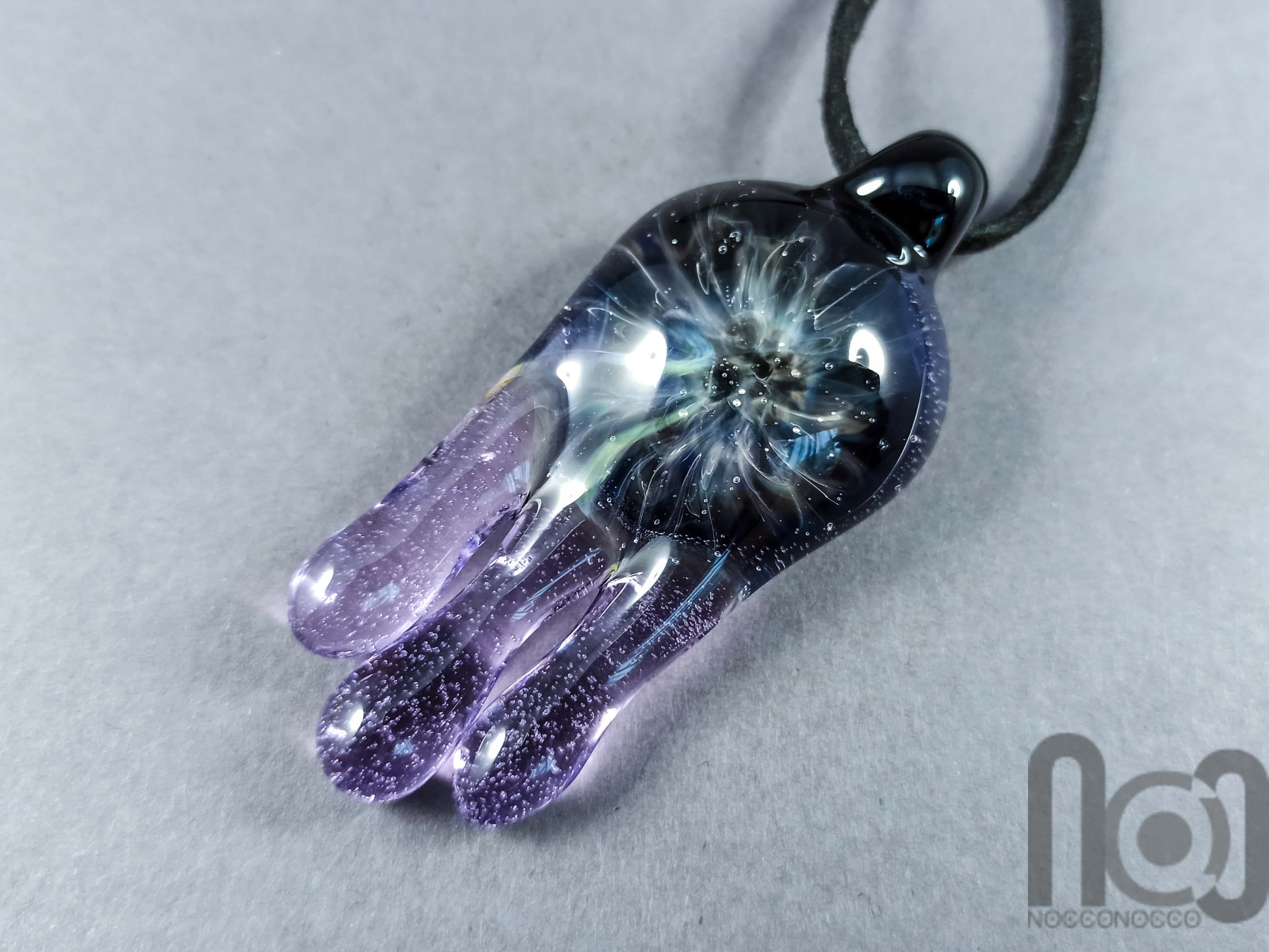 Melting Implosion Pendant, v297 — handmade borosilicate glass by NoccoNocco, detail view 4 of 5, made in Greece
