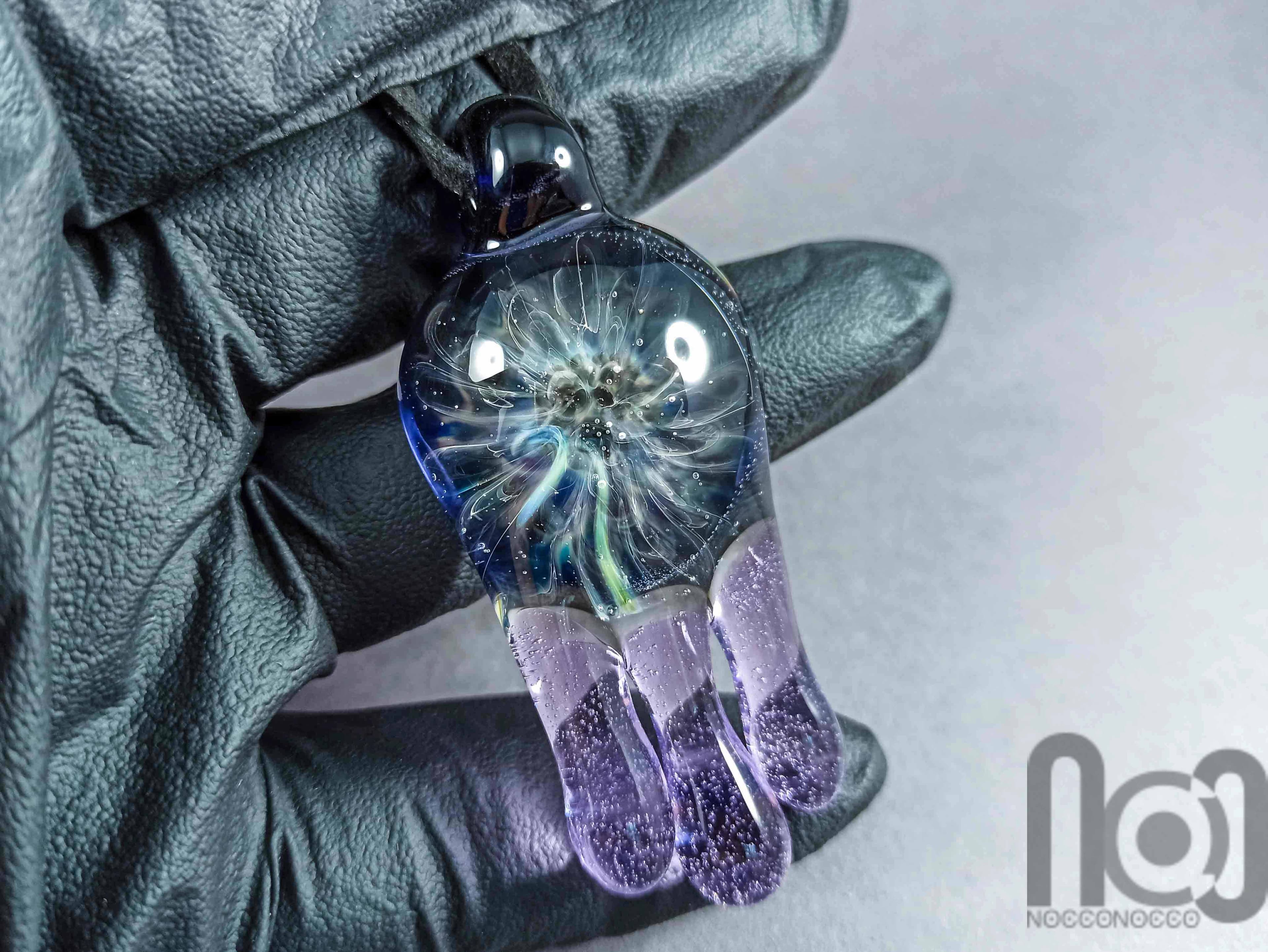 Melting Implosion Pendant, v297 — handmade borosilicate glass by NoccoNocco, detail view 5 of 5, made in Greece